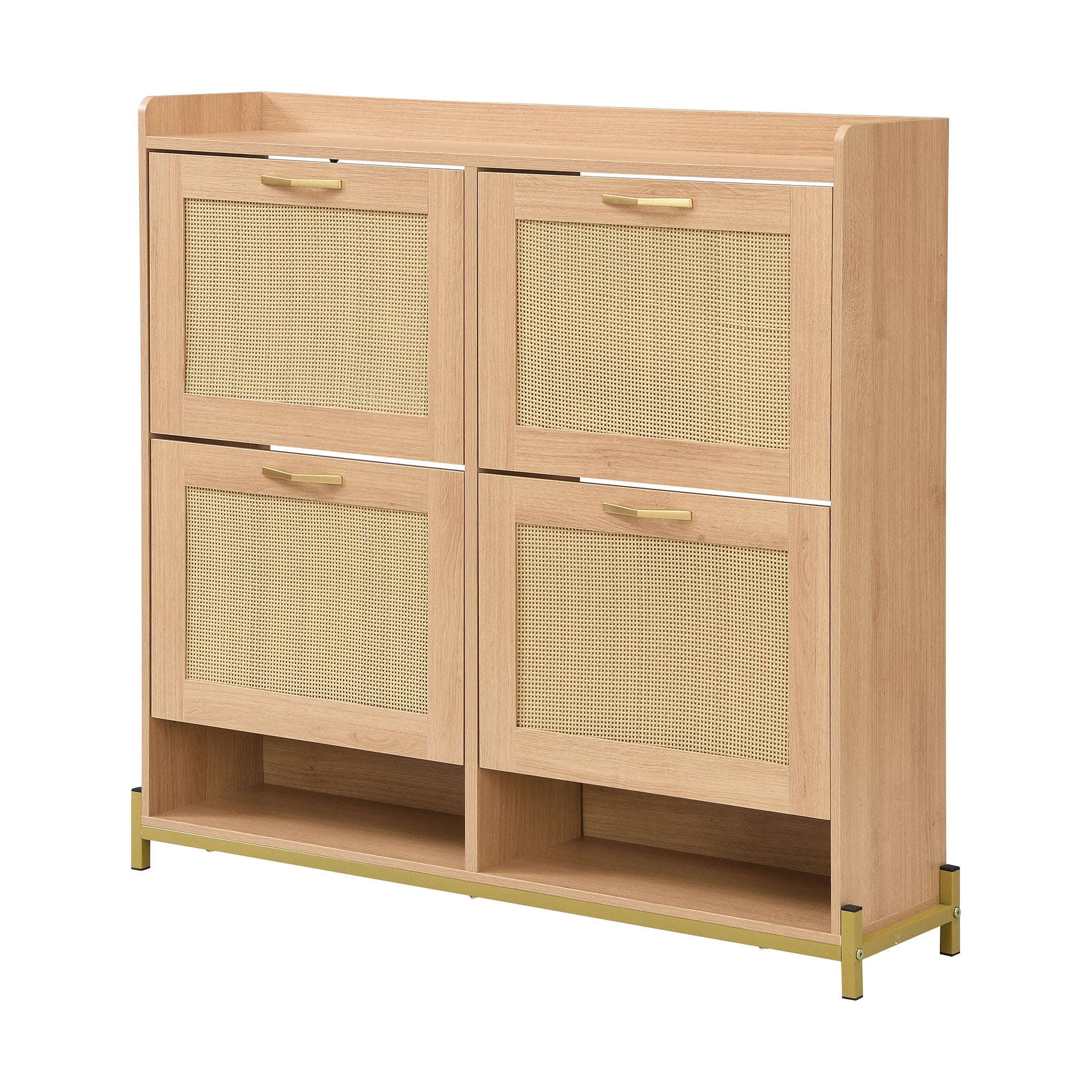 Logidon Elegante Schoenenkast Hout Met Rotan Deuren 4 Deurs Eik