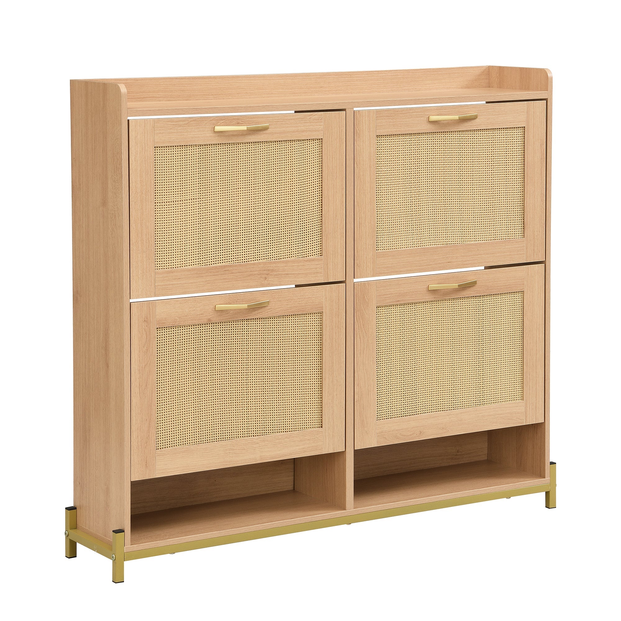 Logidon Elegante Schoenenkast Hout Met Rotan Deuren 4 Deurs Eik