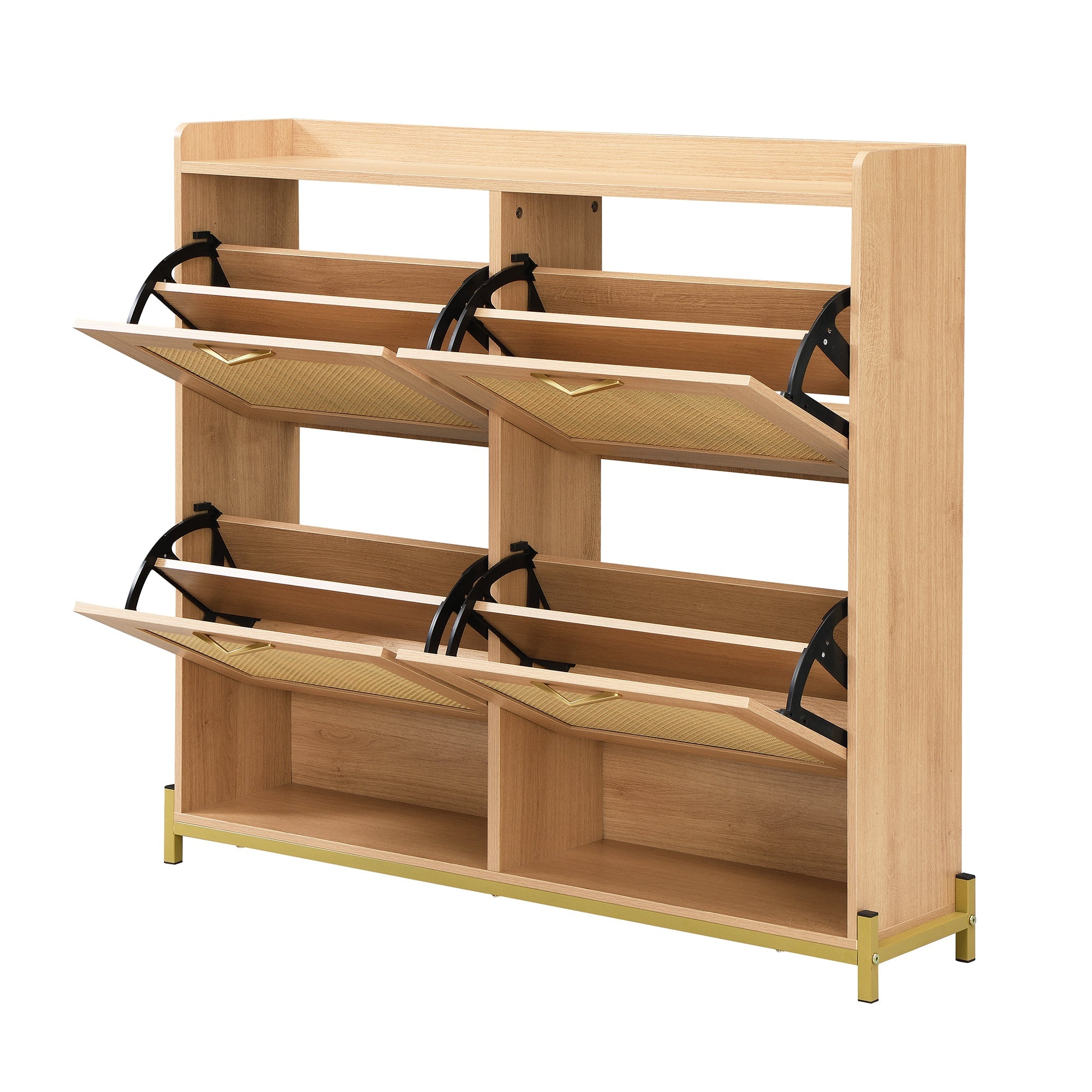 Logidon Elegante Schoenenkast Hout Met Rotan Deuren 4 Deurs Eik