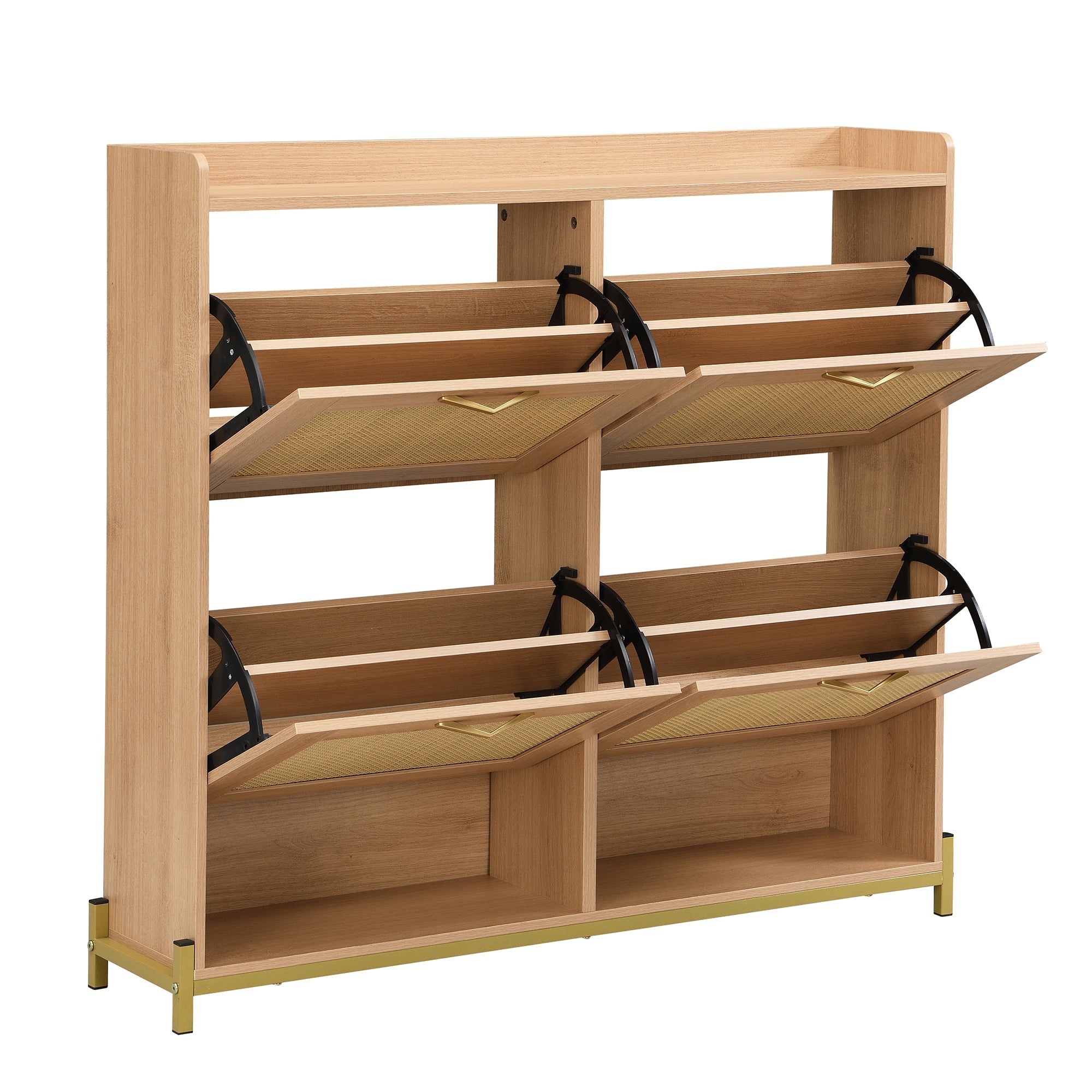 Logidon Elegante Schoenenkast Hout Met Rotan Deuren 4 Deurs Eik
