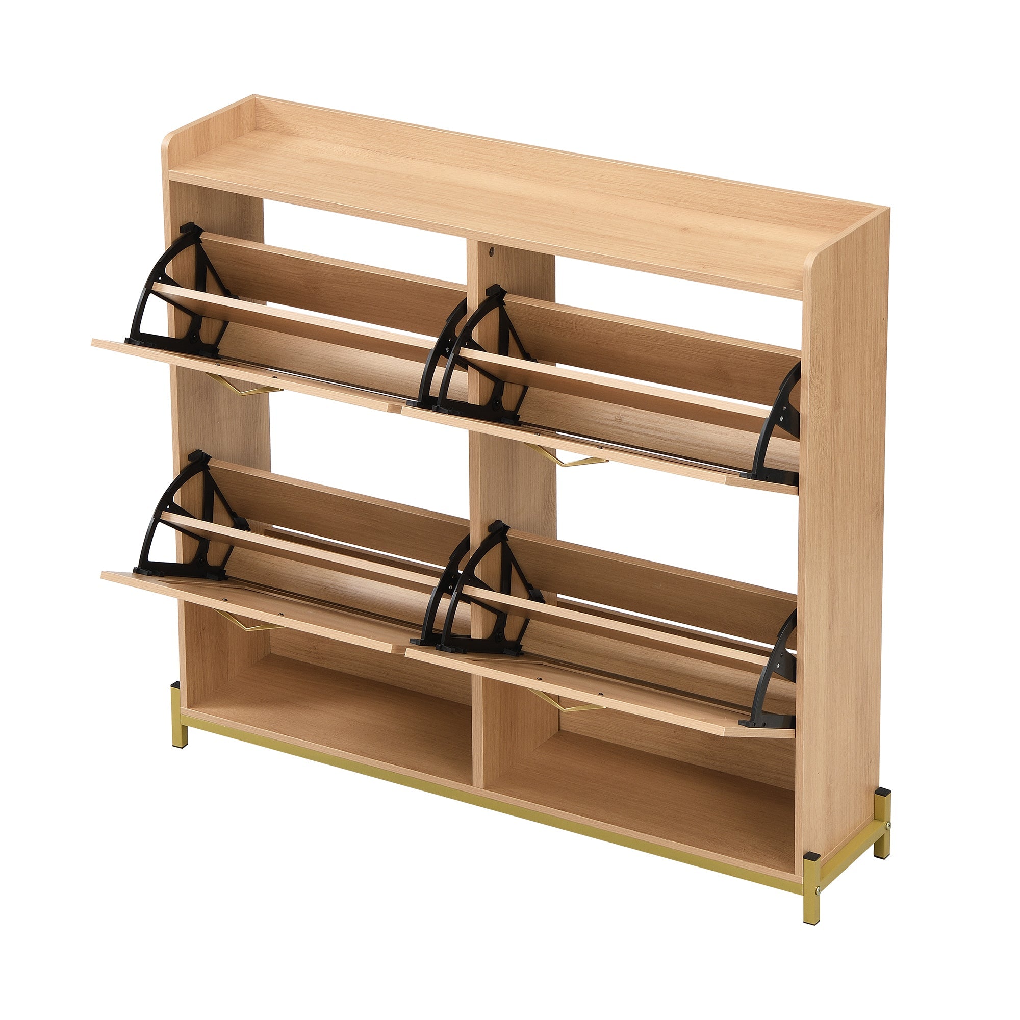 Logidon Elegante Schoenenkast Hout Met Rotan Deuren 4 Deurs Eik
