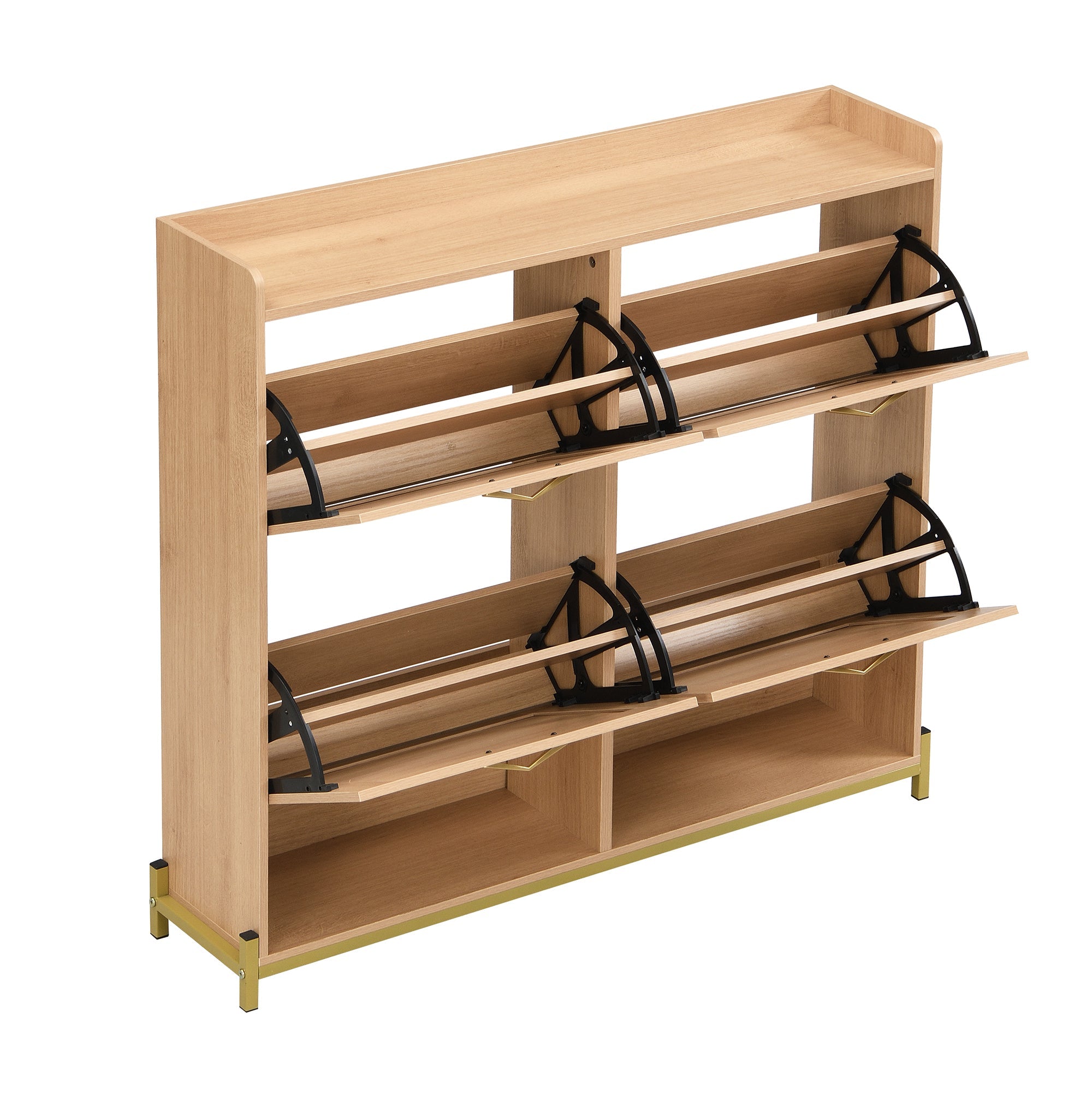 Logidon Elegante Schoenenkast Hout Met Rotan Deuren 4 Deurs Eik