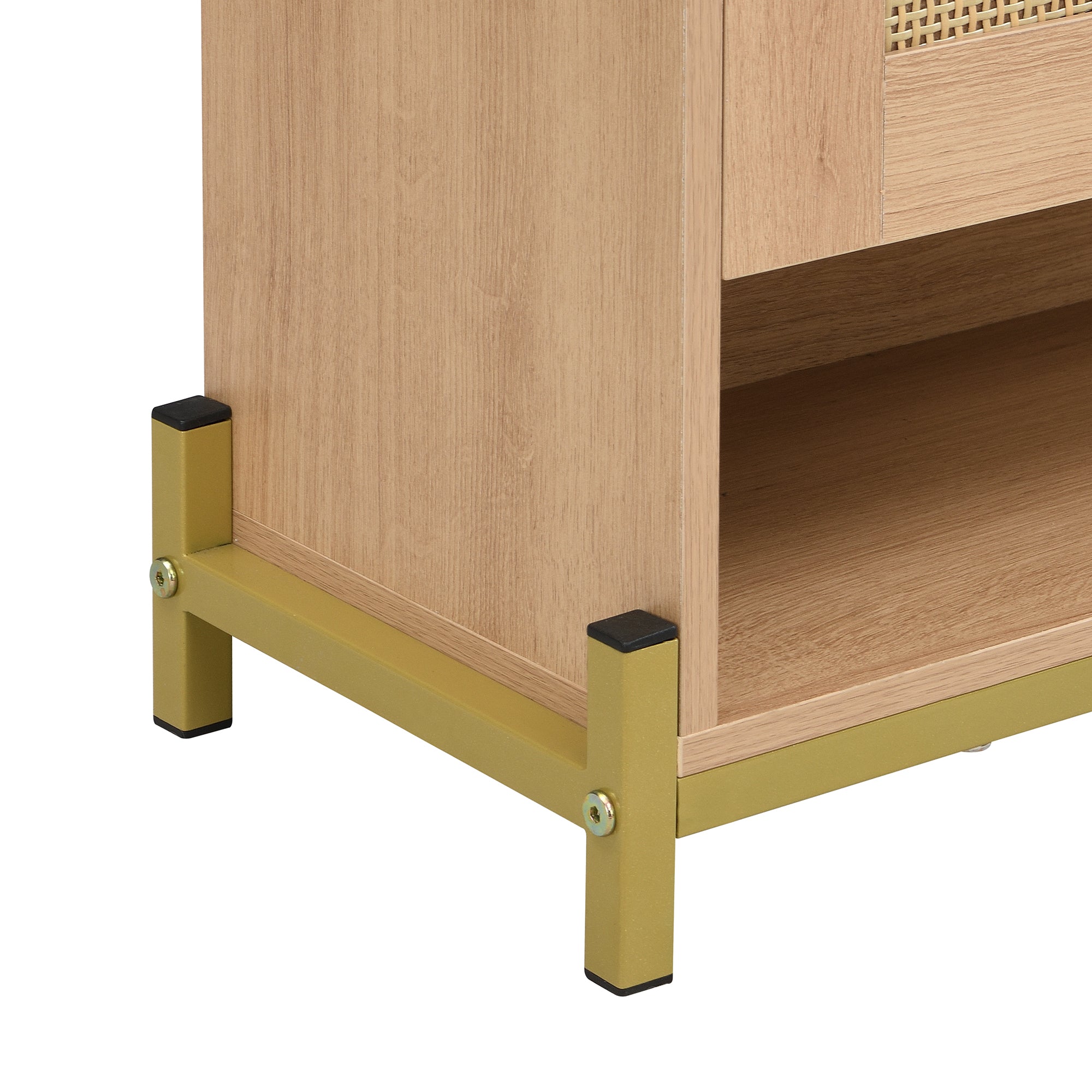Logidon Elegante Schoenenkast Hout Met Rotan Deuren 4 Deurs Eik