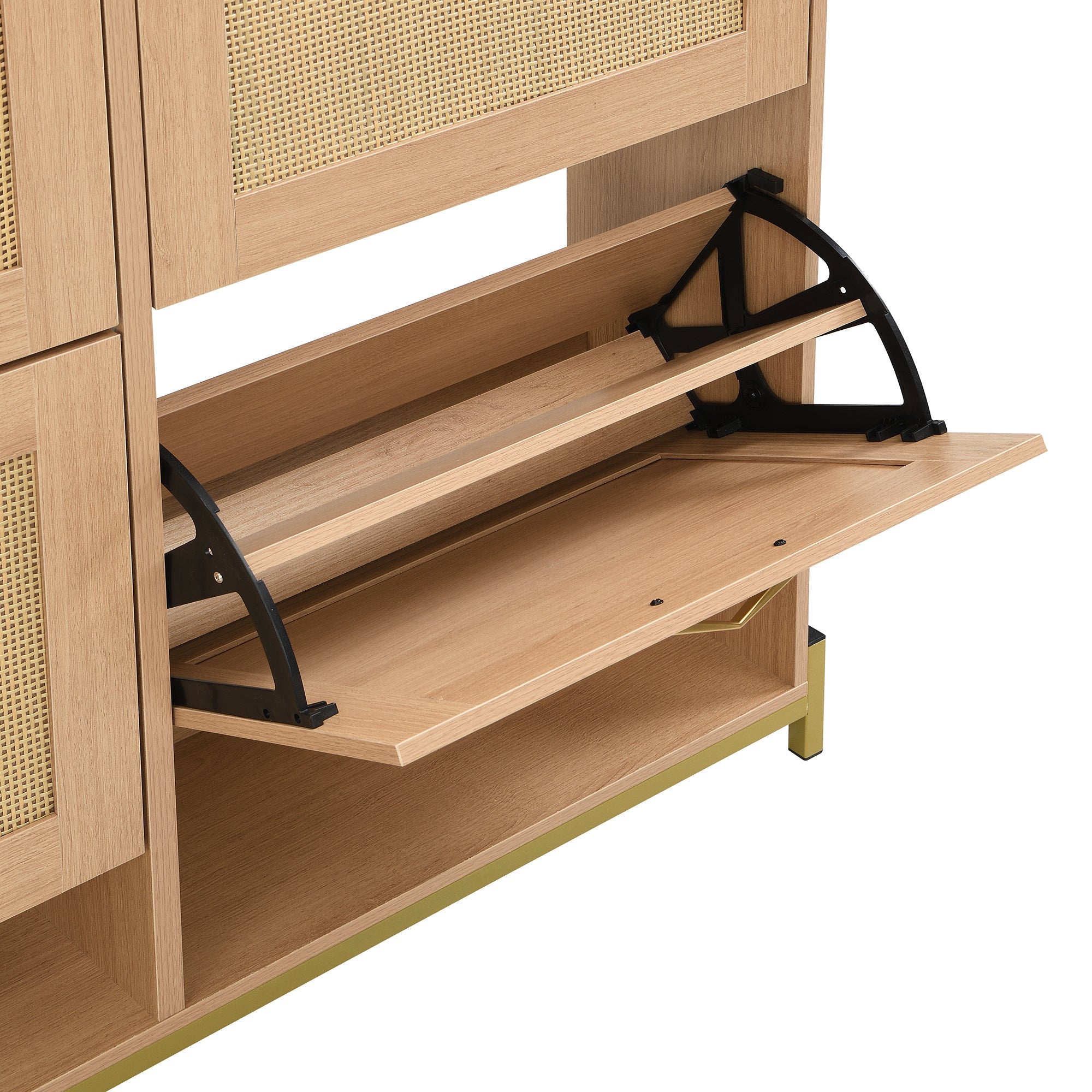 Logidon Elegante Schoenenkast Hout Met Rotan Deuren 4 Deurs Eik