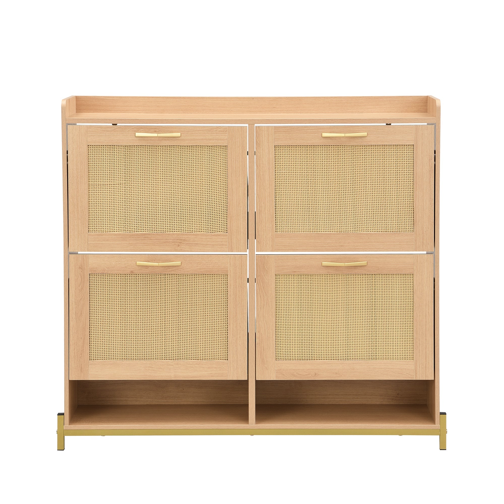 Logidon Elegante Schoenenkast Hout Met Rotan Deuren 4 Deurs Eik