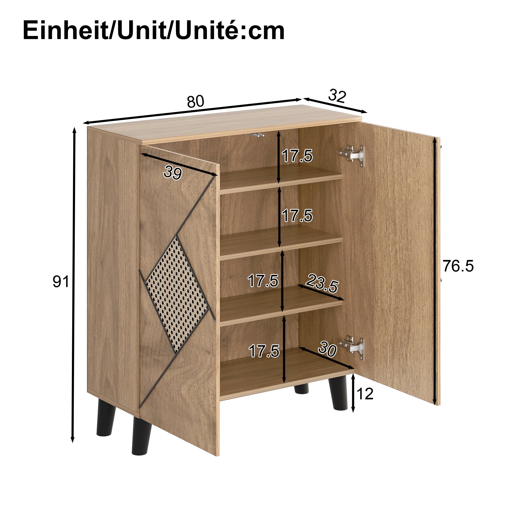 Logidon schoenenkast met modern rotanpatroon, 80 cm x 32 cm x 91 cm