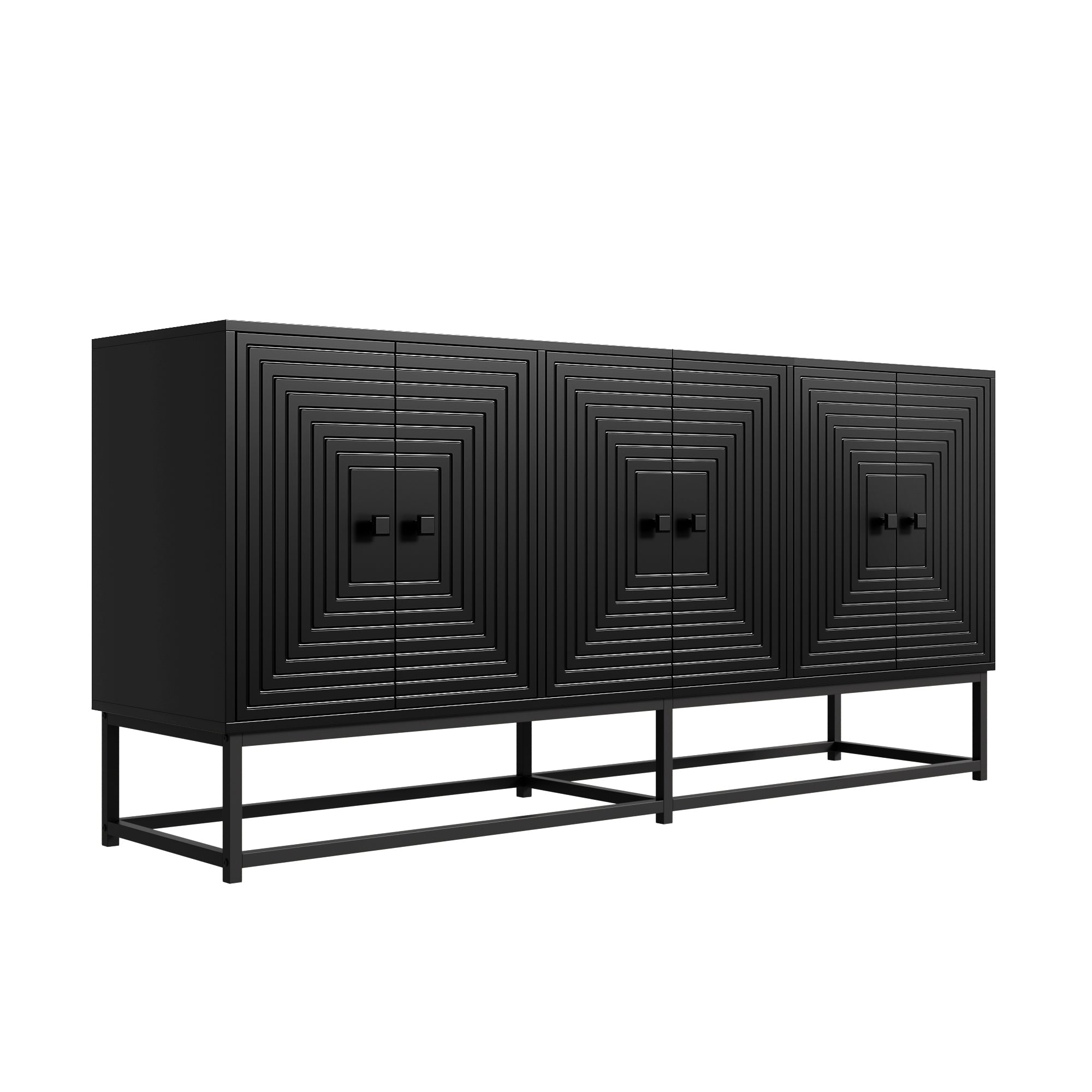 Logidon Moderne Zwarte Dressoirkast 3 Dubbele Deuren 160x38x75,5CM