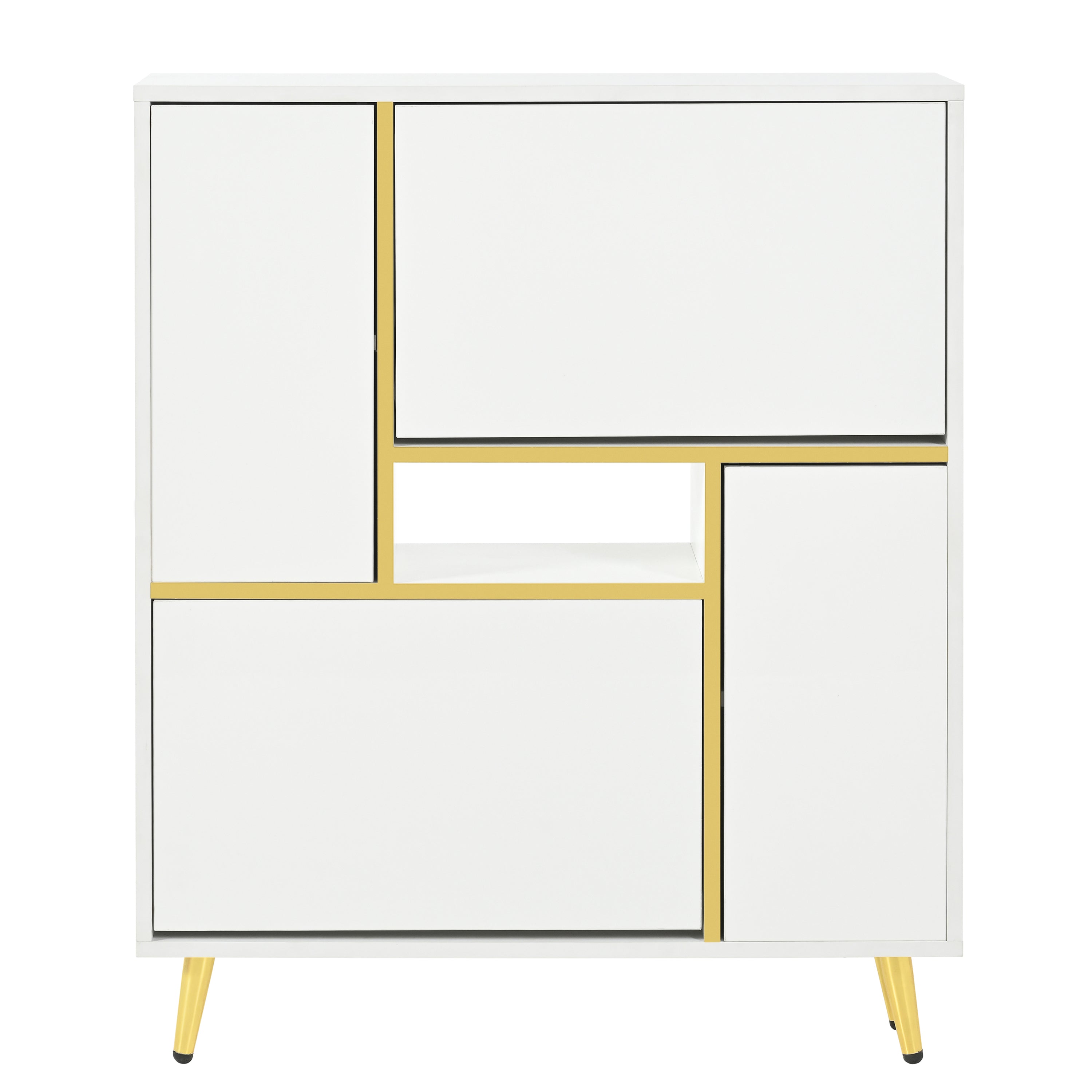 Logidon Moderne Schoenenkast Wit met Hoogglans Front en LED Licht 80x25x96 Cm