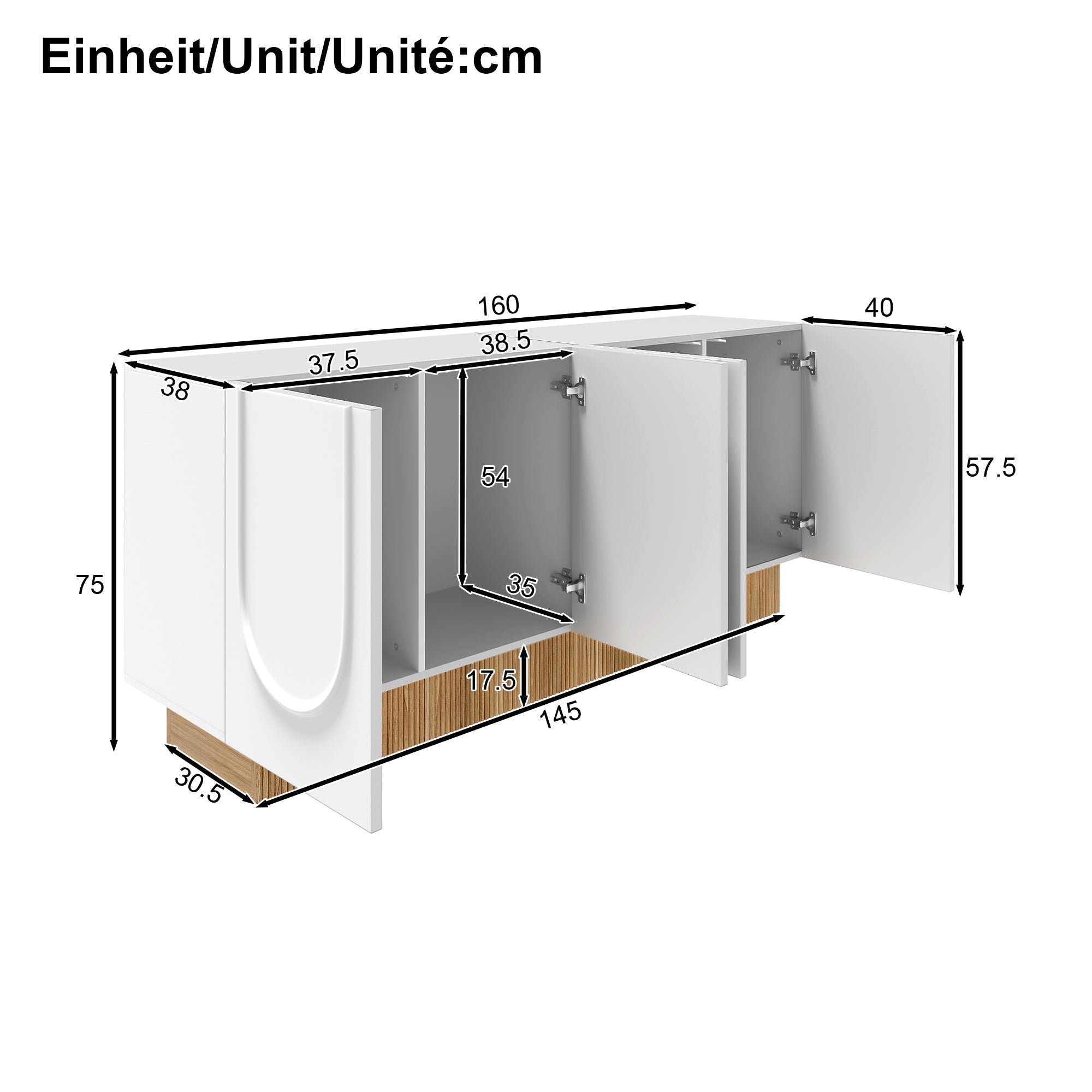 Logidon dressoir 160x38x75 cm wit met U-reliëf design