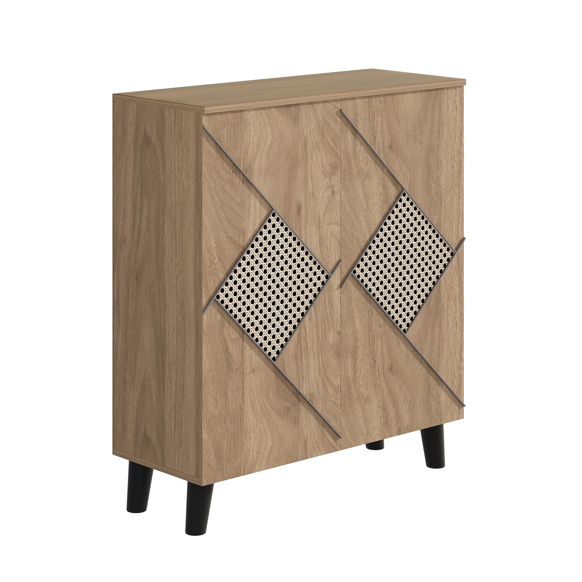 Logidon schoenenkast met modern rotanpatroon, 80 cm x 32 cm x 91 cm