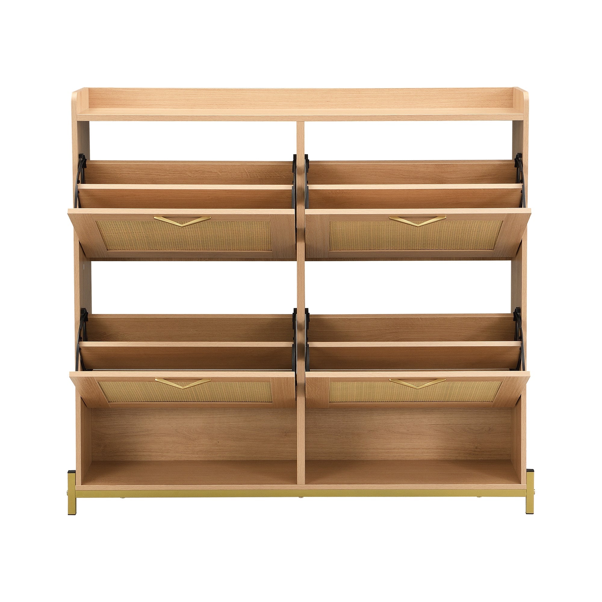 Logidon Elegante Schoenenkast Hout Met Rotan Deuren 4 Deurs Eik