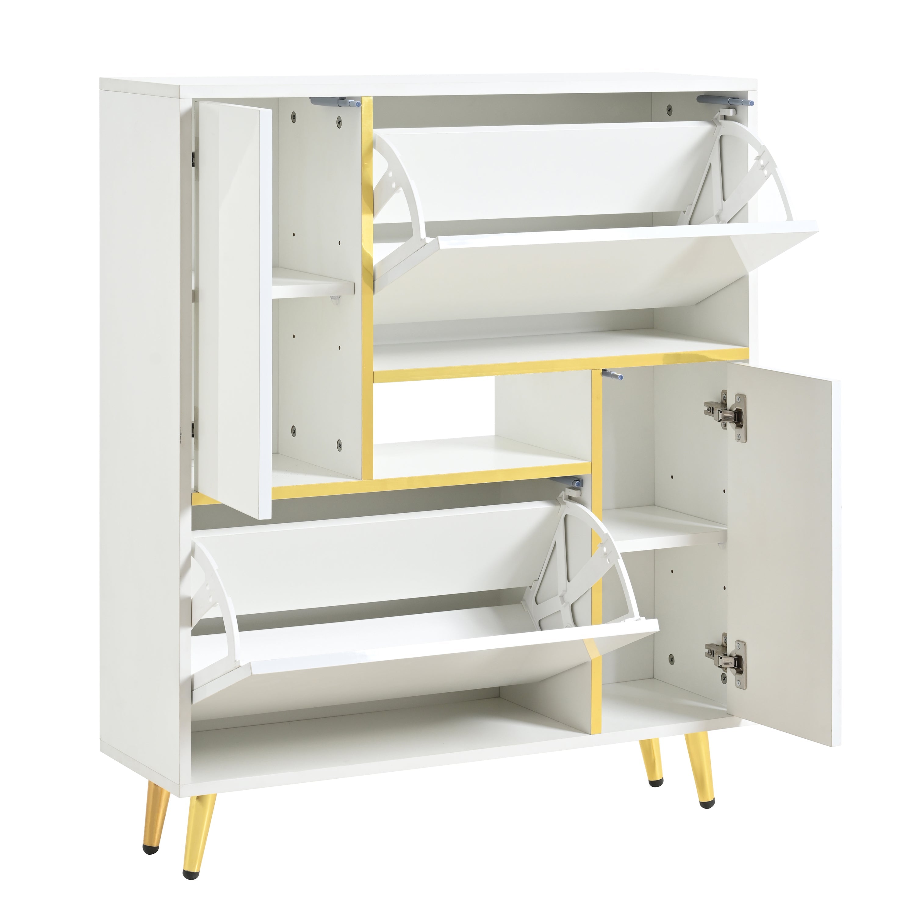 Logidon Moderne Schoenenkast Wit met Hoogglans Front en LED Licht 80x25x96 Cm