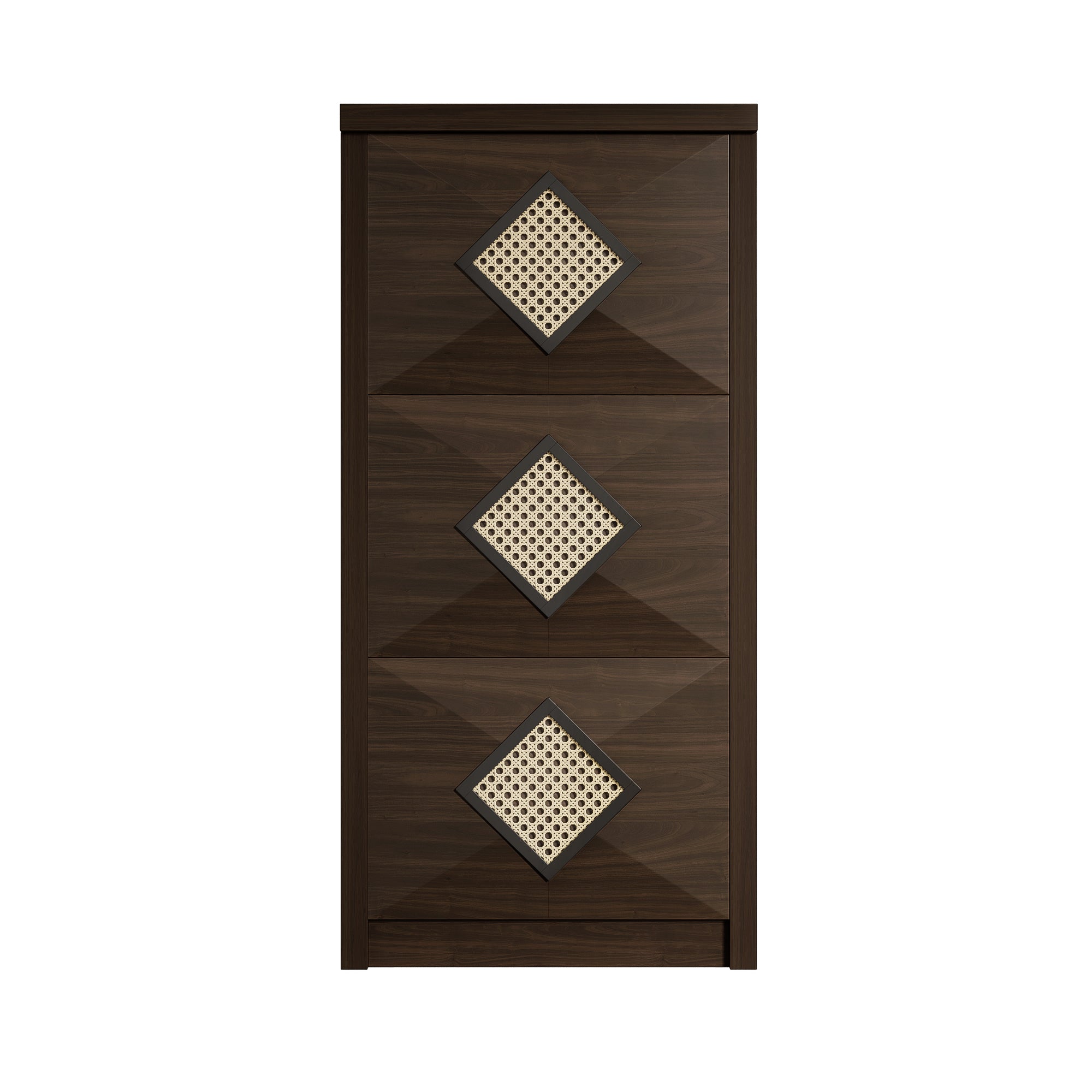 Logidon Vintage Schuhschrank Braun - Rattan-Dekor, 3 Klappfächer