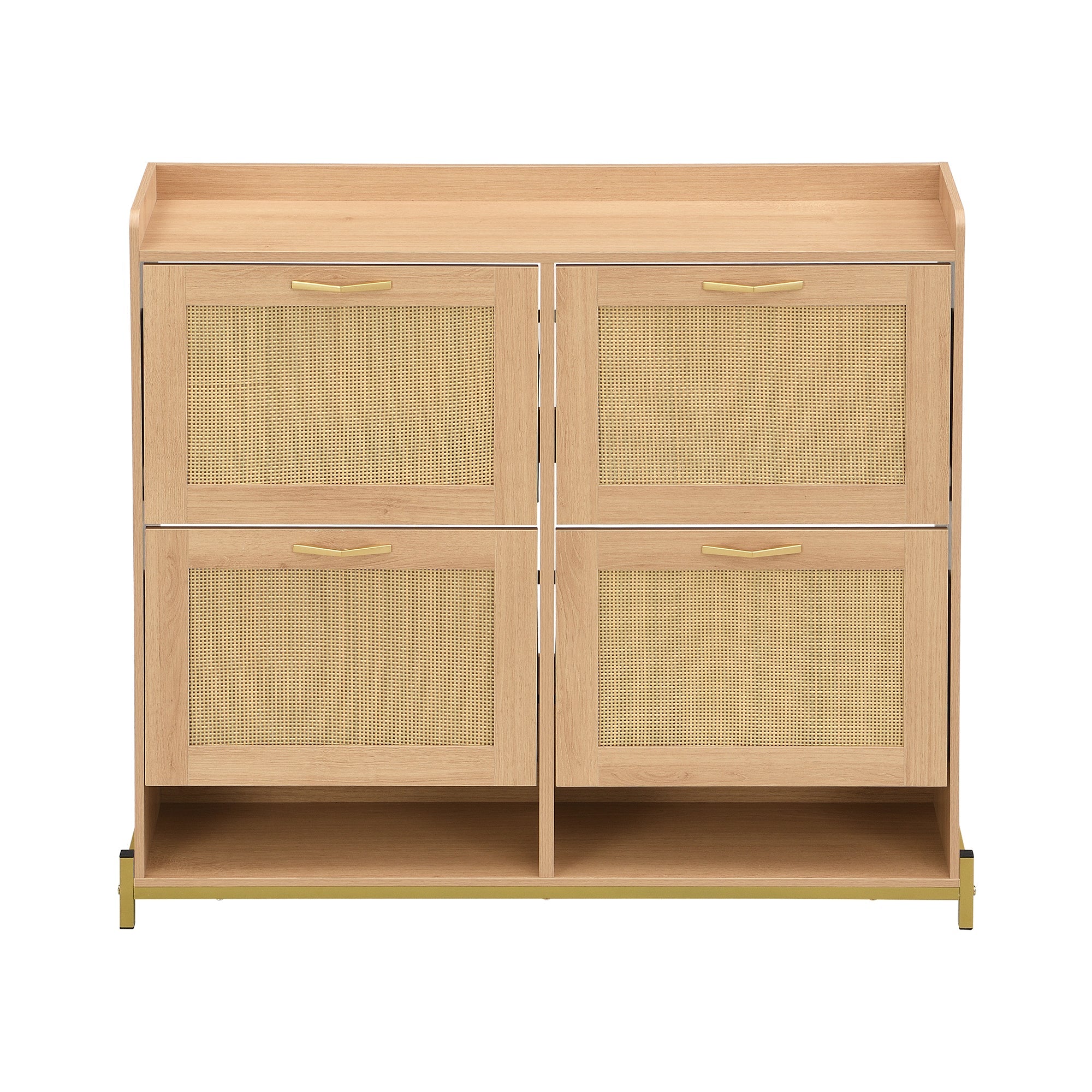 Logidon Elegante Schoenenkast Hout Met Rotan Deuren 4 Deurs Eik