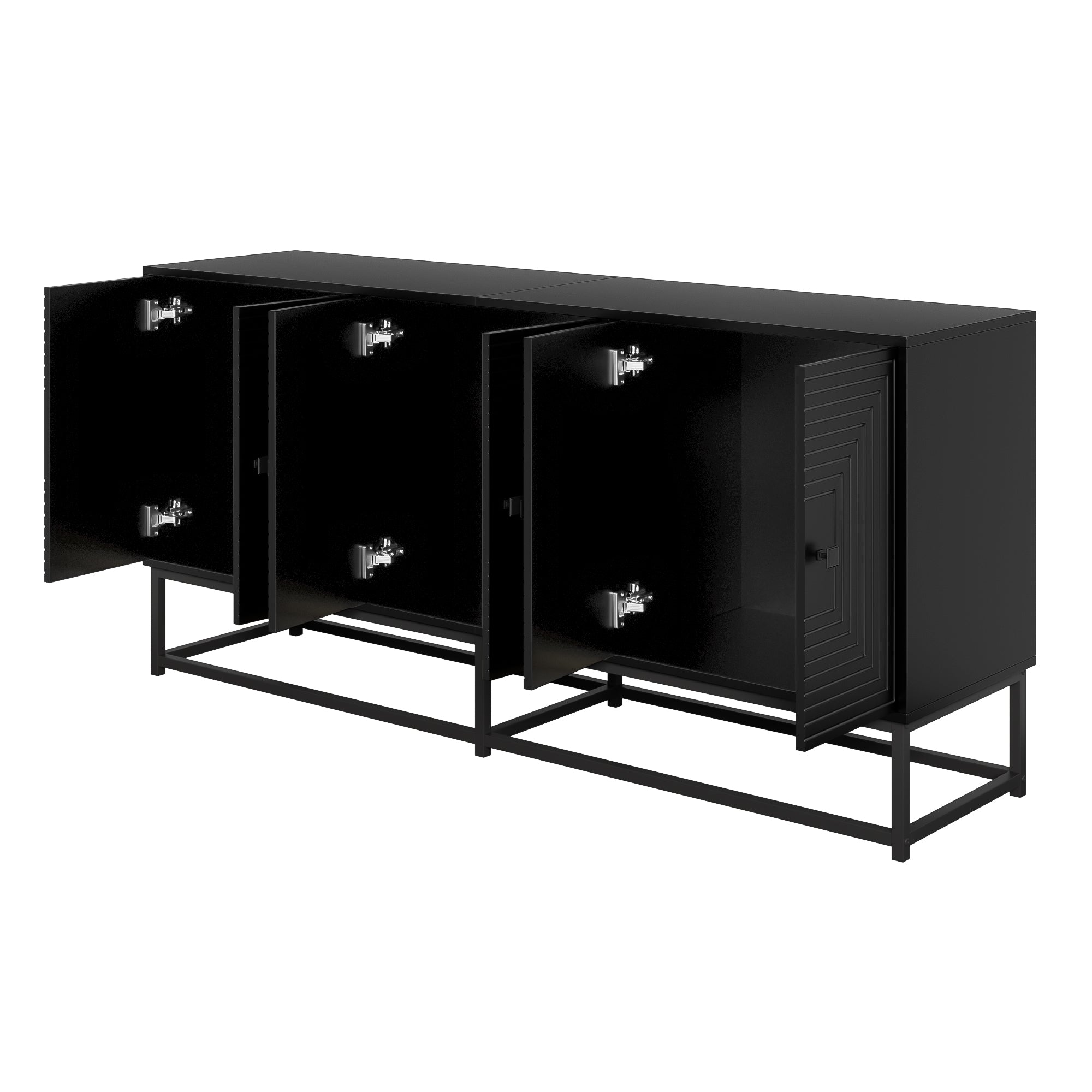 Logidon Moderne Zwarte Dressoirkast 3 Dubbele Deuren 160x38x75,5CM