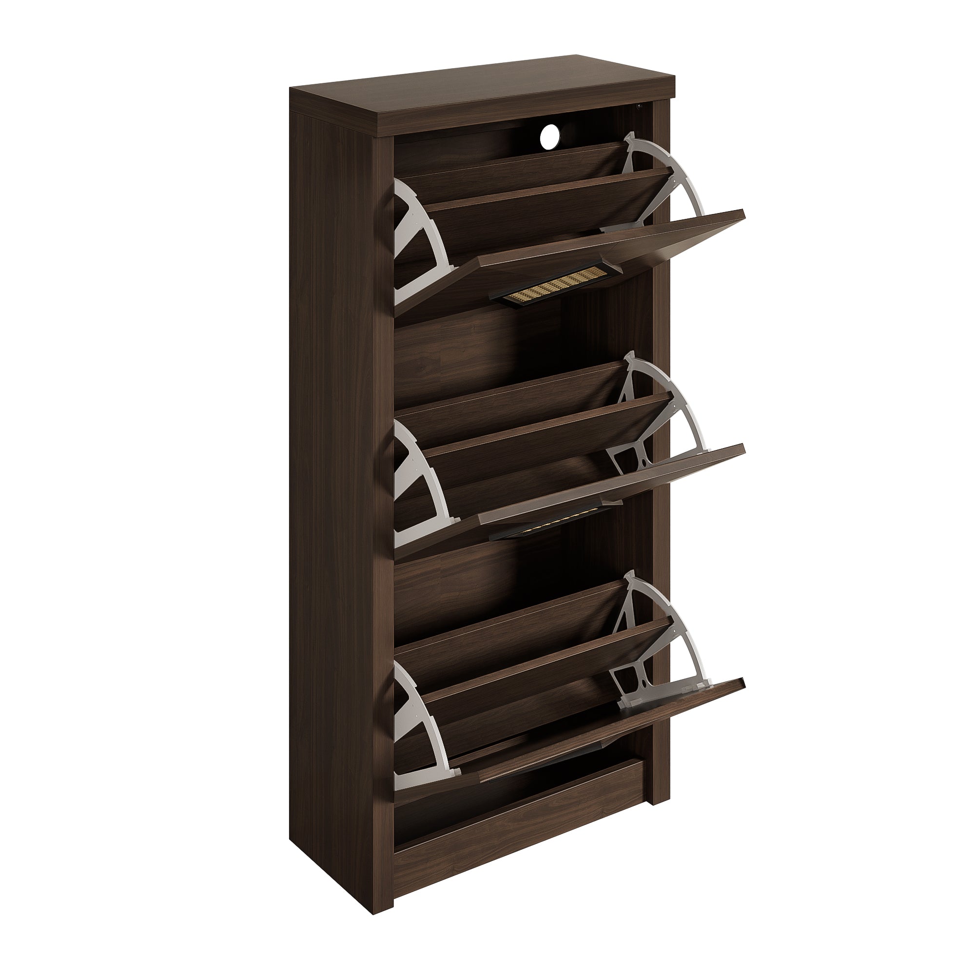 Logidon Vintage Schuhschrank Braun - Rattan-Dekor, 3 Klappfächer