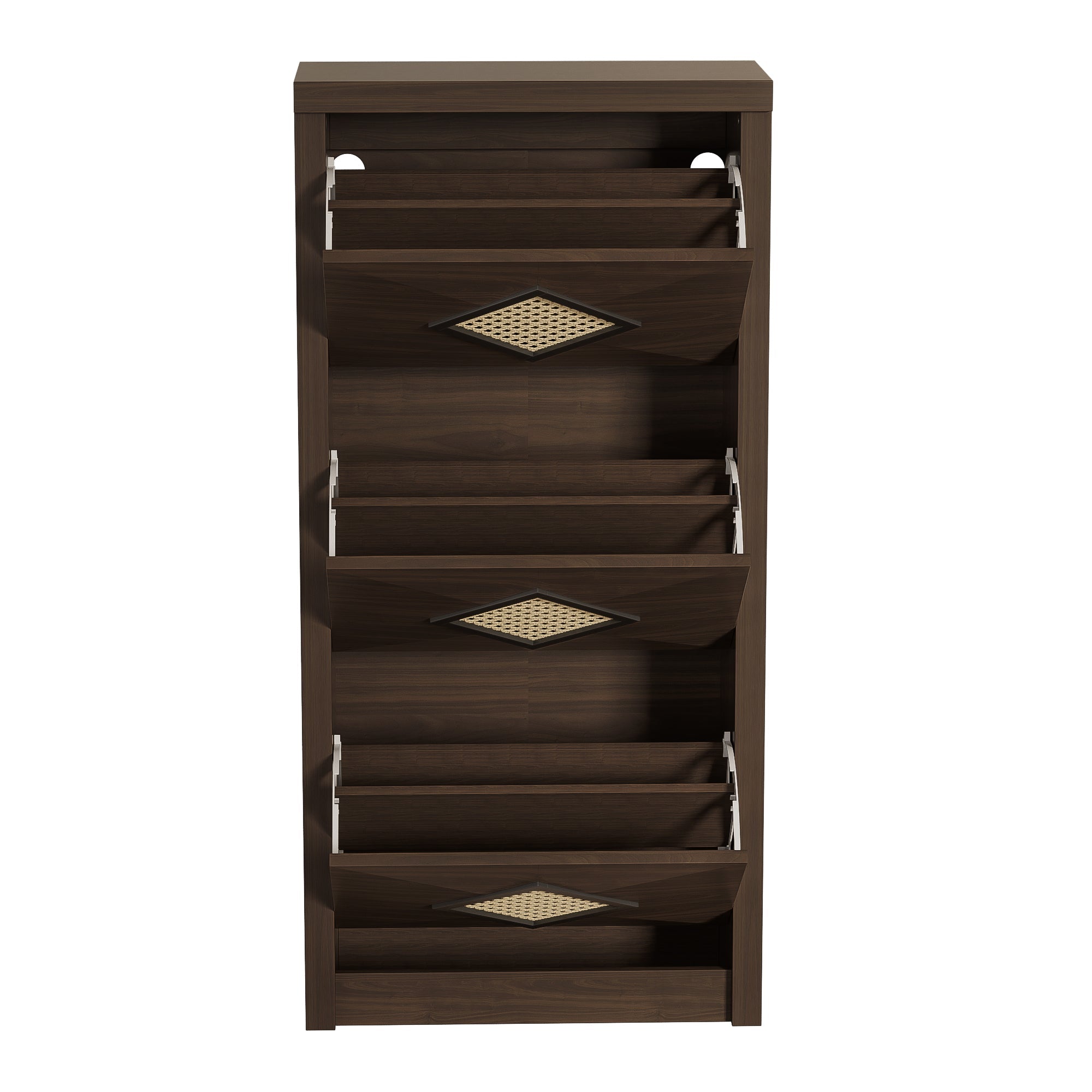 Logidon Vintage Schuhschrank Braun - Rattan-Dekor, 3 Klappfächer