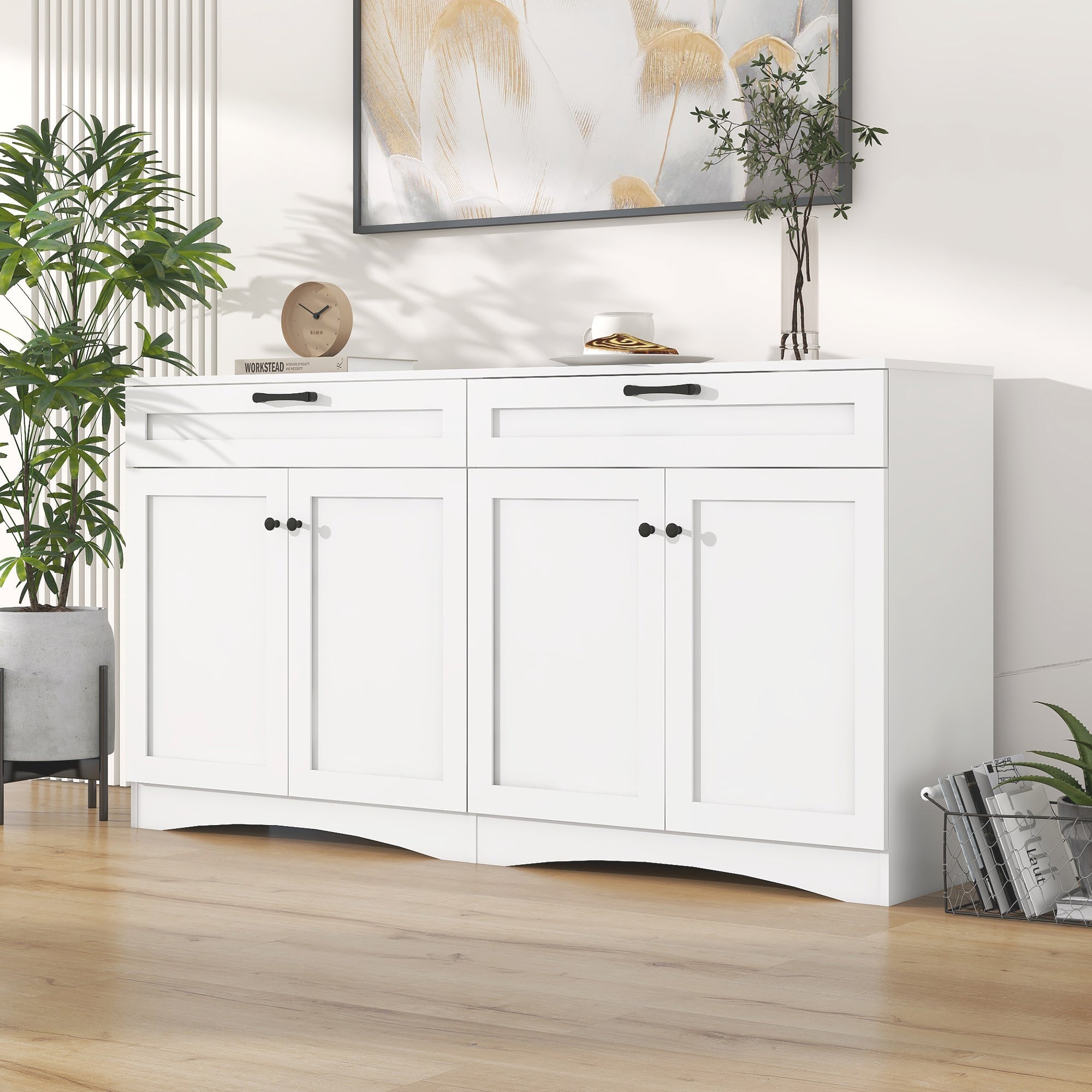 Logidon Dressoir 160 x 40 x 85 cm – Wit dressoir met 2 lades