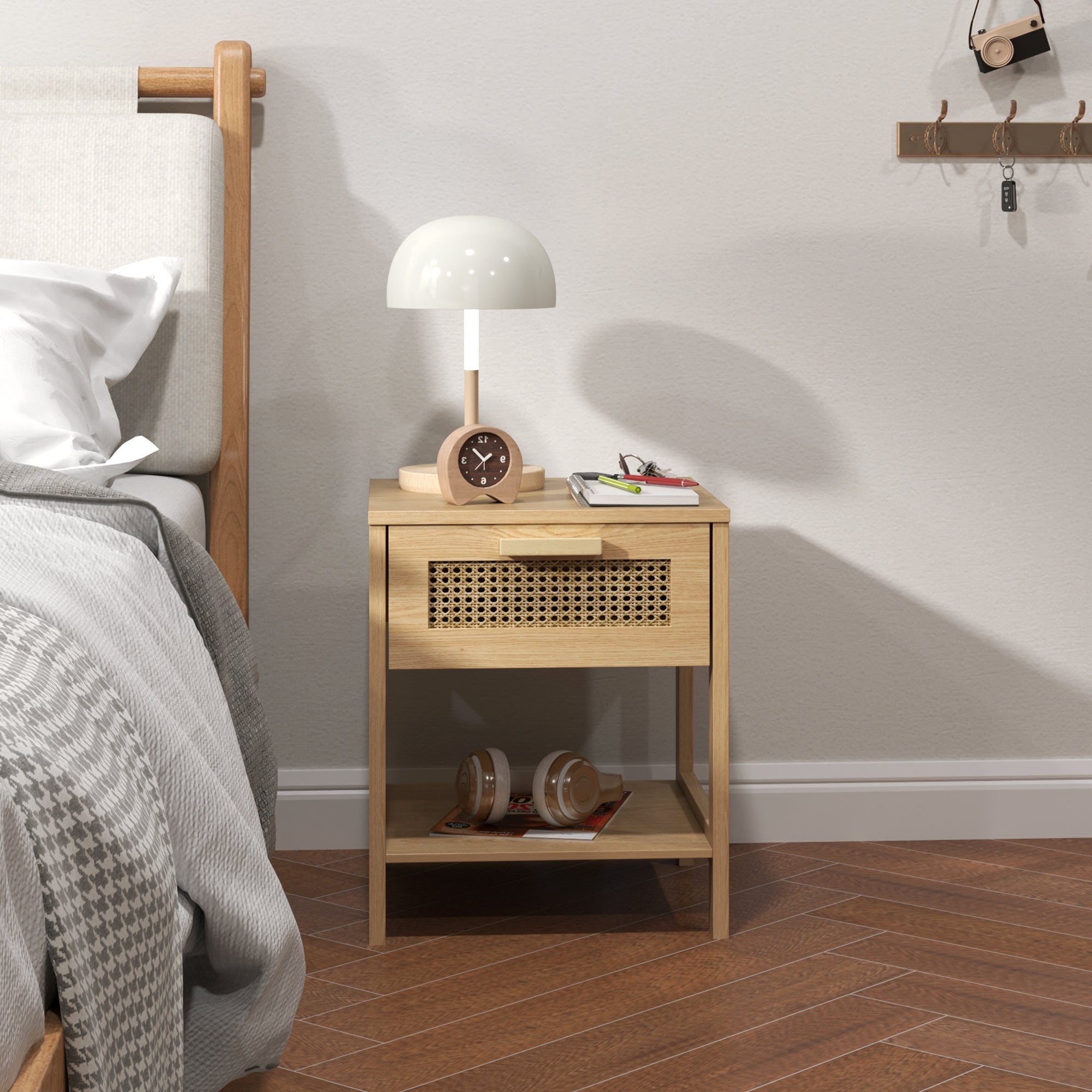 Logidon nachtkastje rotan design naturel 40x40x48 cm met lade