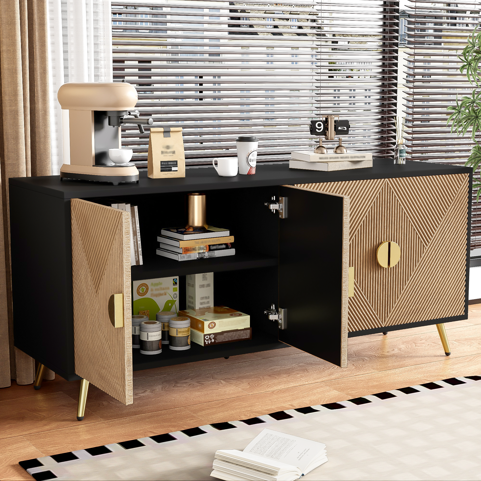 Logidon Dressoir 160 cm Bruin Vier Deuren Met Gouden Handgrepen