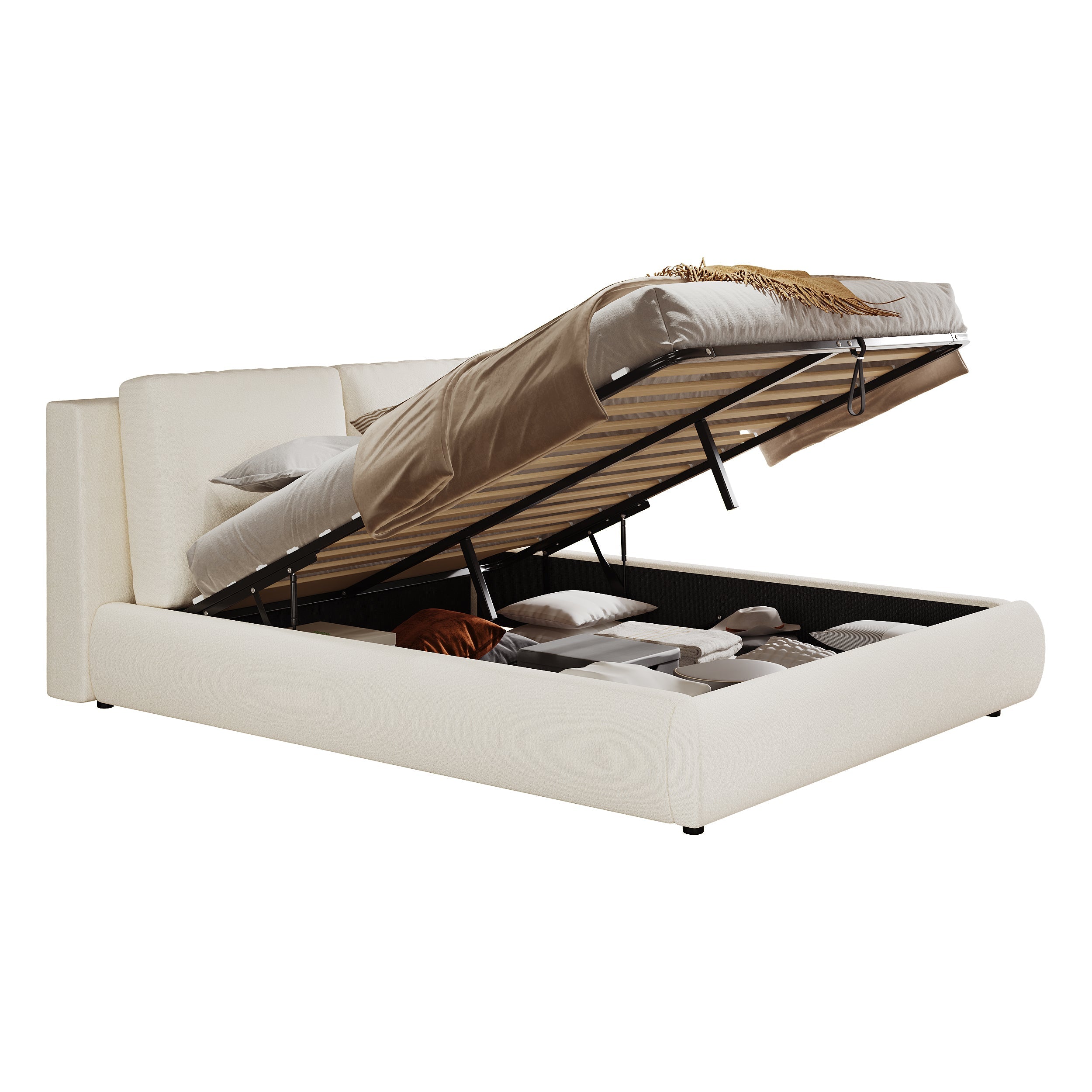 Logidon gestoffeerd bed 180x200 cm met opbergruimte en hydrauliek beige bouclé