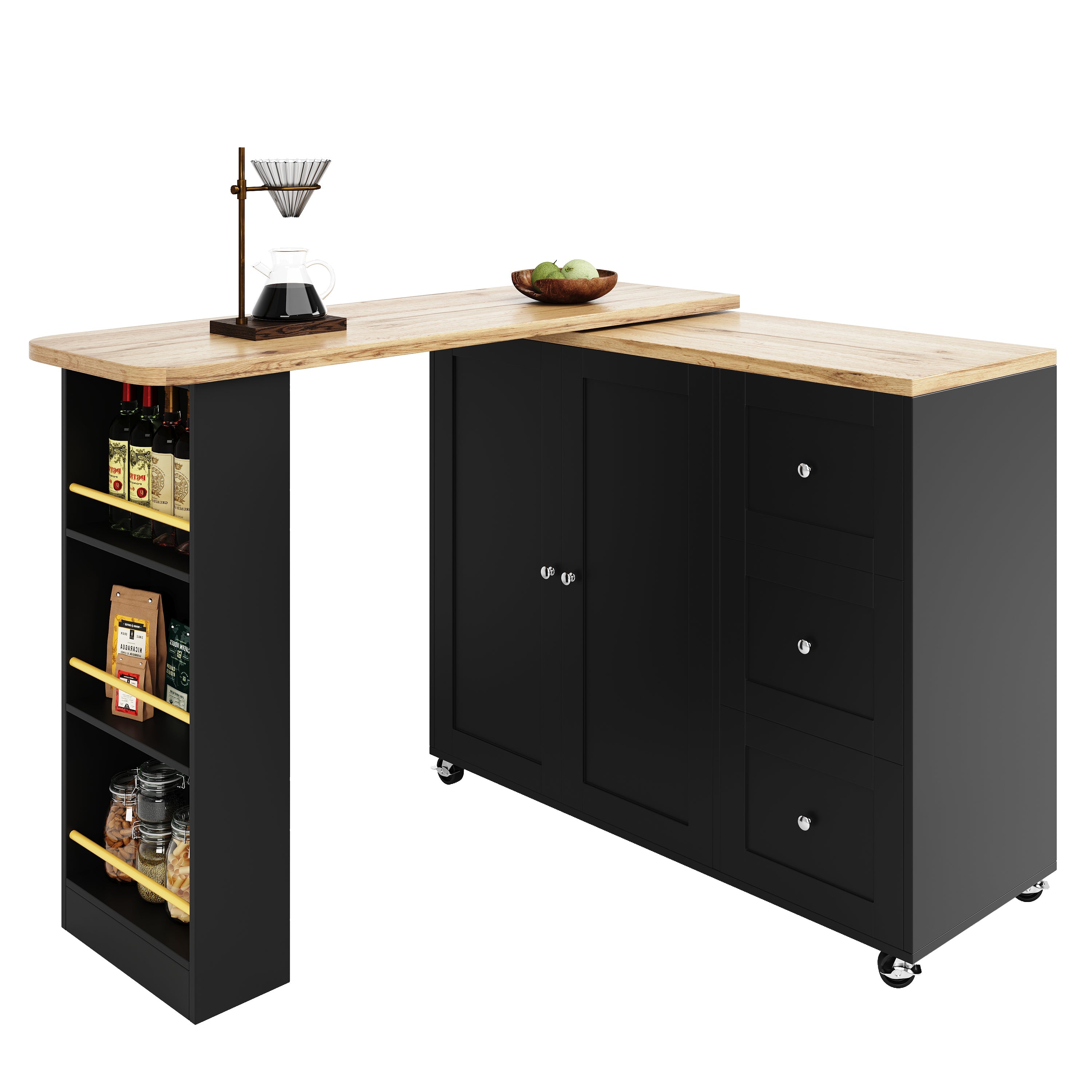 Logidon 360 graden draaibare eettafel zwart 138-209x39x104 met wielen