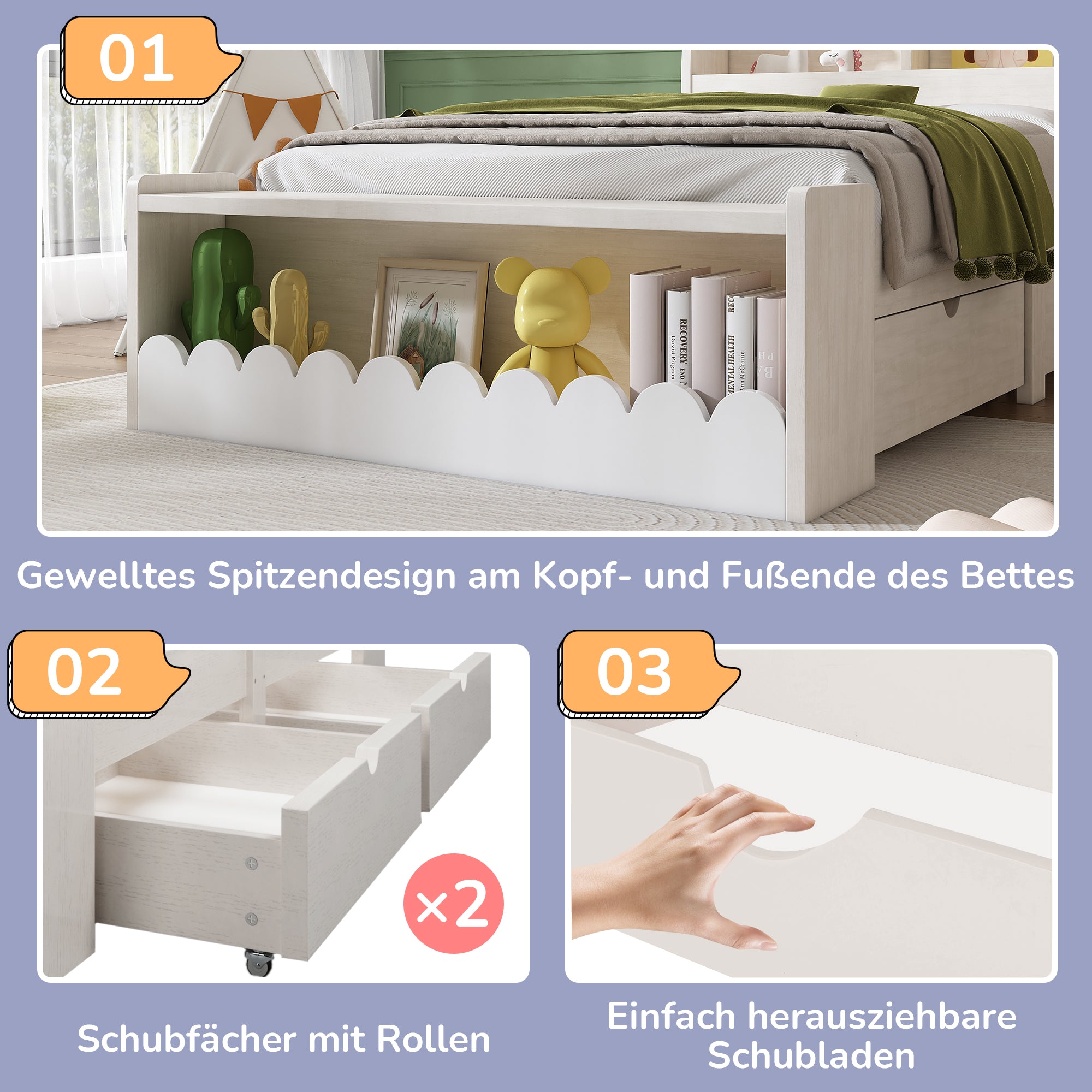 Logidon kinderbed 90x200 wit eiken opberglades