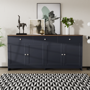 Logidon Dressoir Grijs Zwart Met Houtnerf 4 Deurs Drie Laden