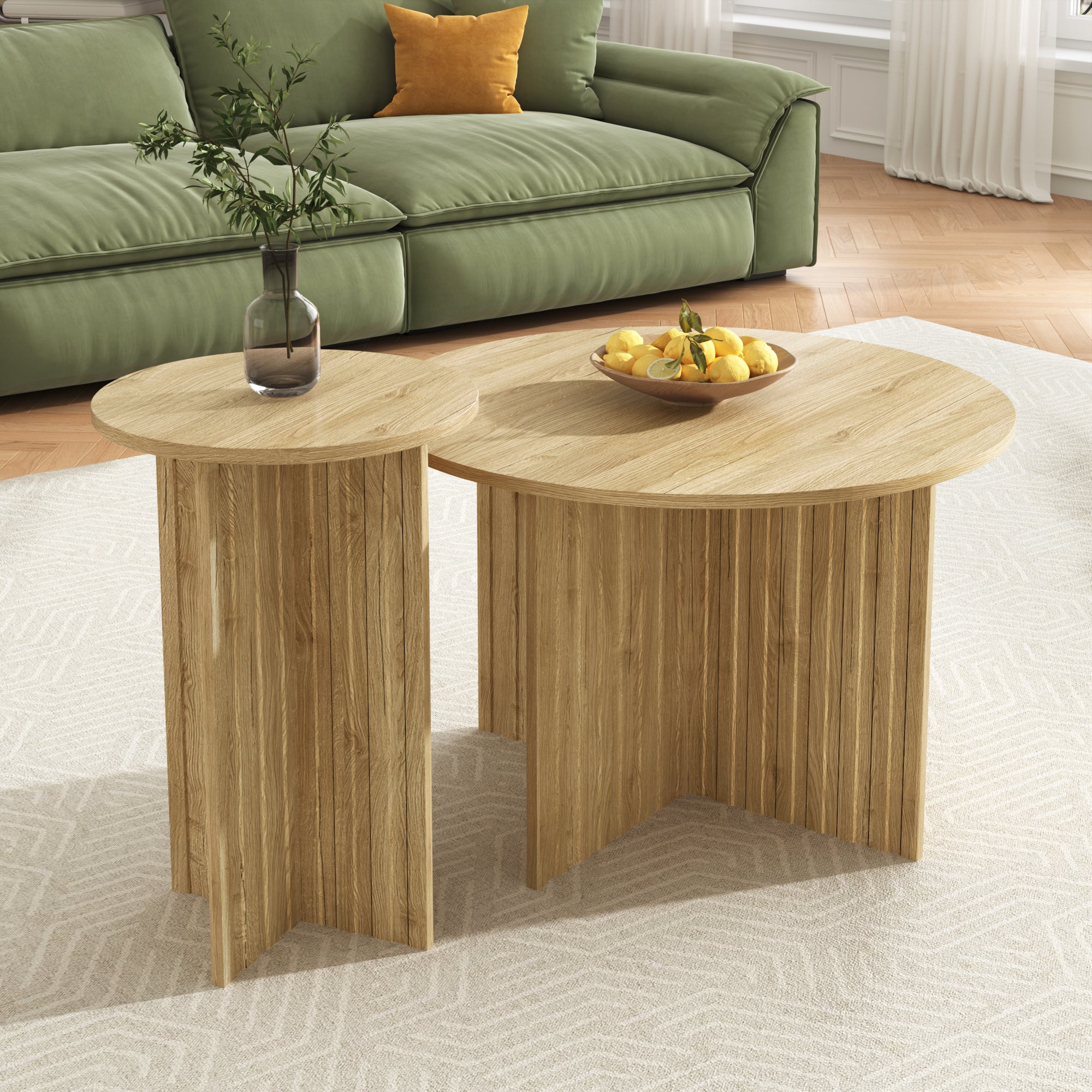 Logidon Nesttafelset 2-delig Naturel Hout Rond 76 Cm Scandinavisch
