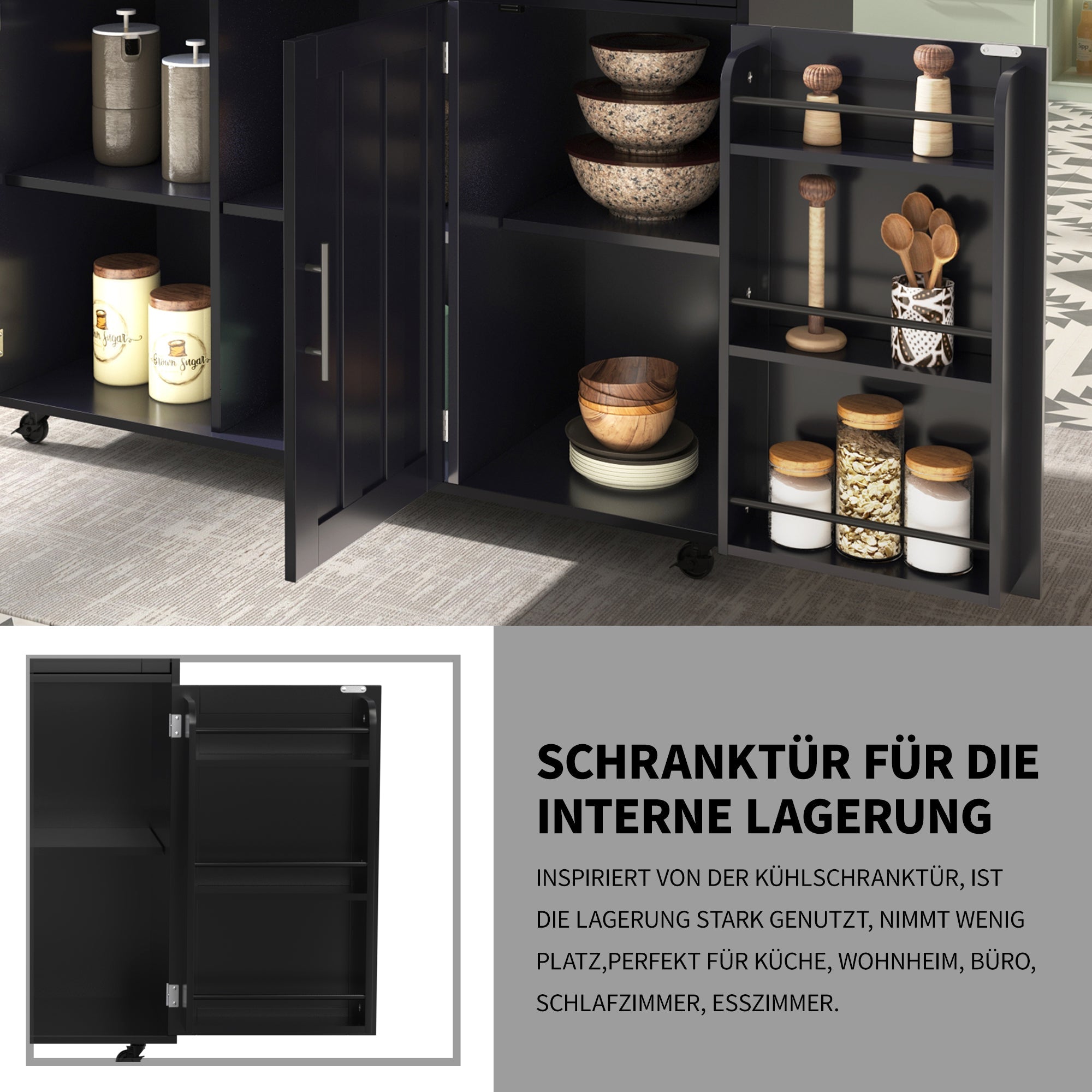 Logidon dining room trolley black 129x46x91.5 cm folding worktop