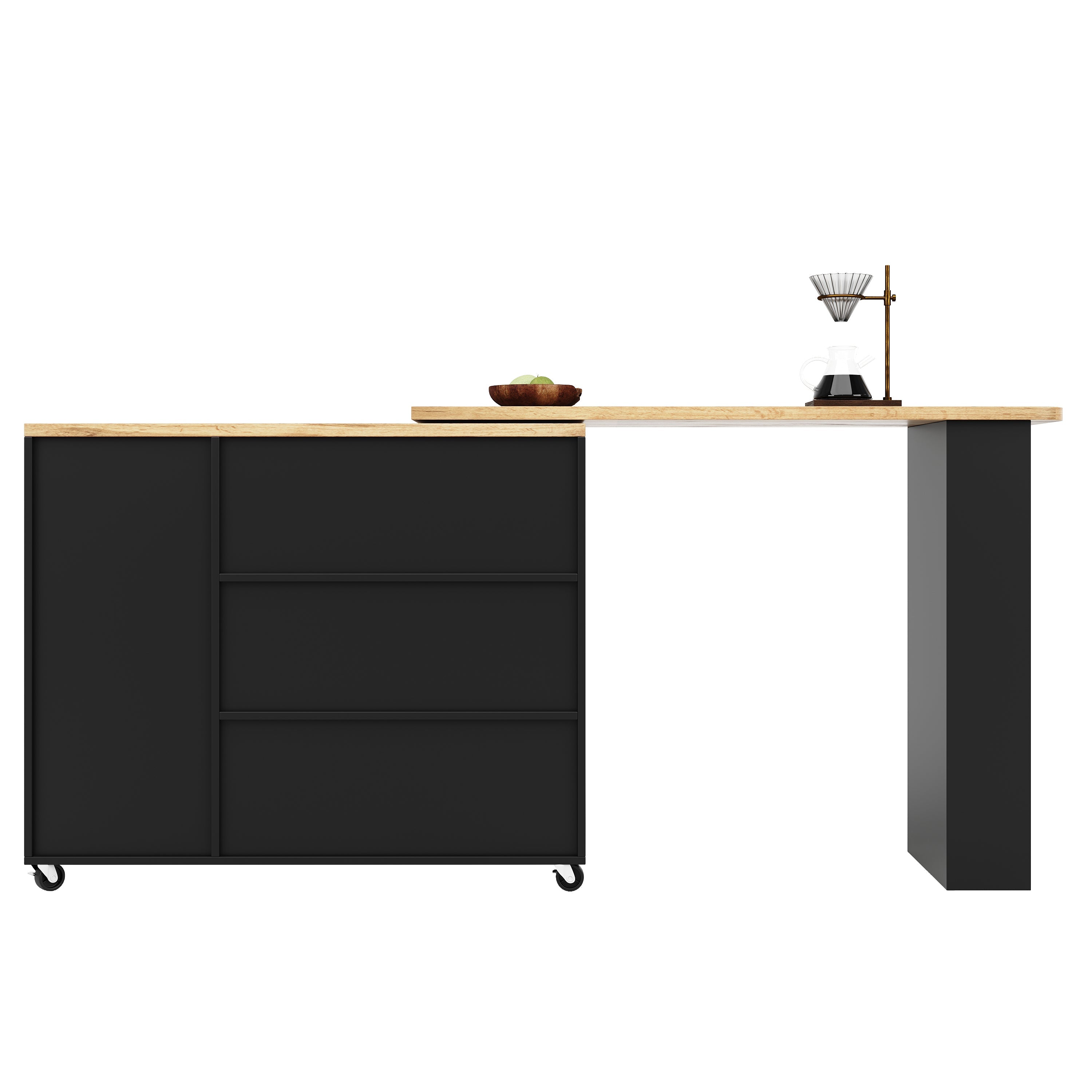Logidon 360 graden draaibare eettafel zwart 138-209x39x104 met wielen