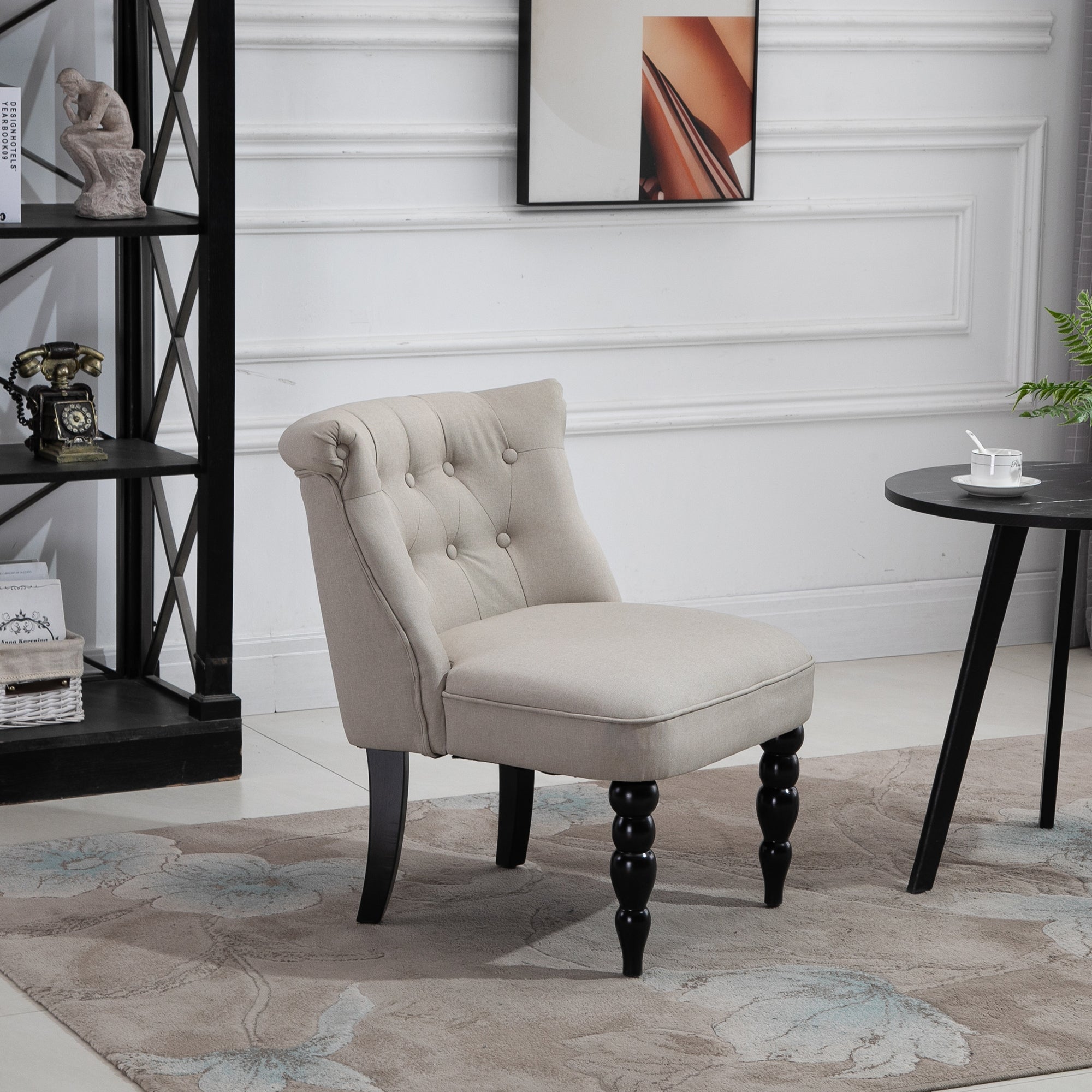 Logidon relaxstoel beige linnen hoes houten frame zwart 67x67x78 cm