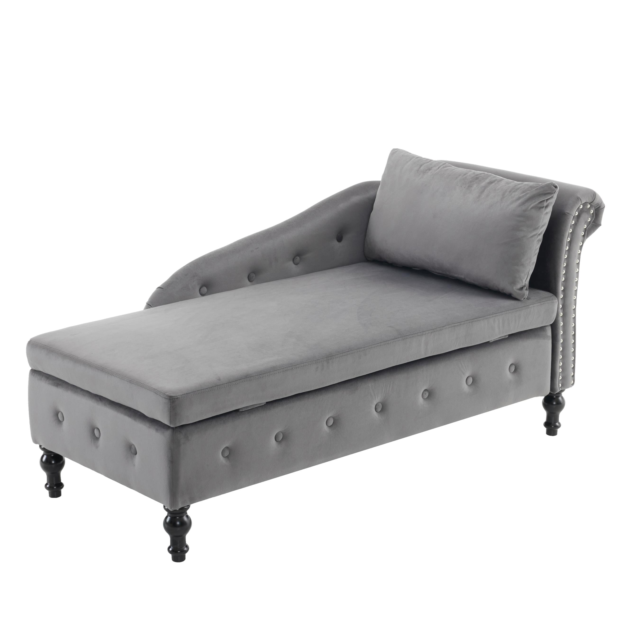 Logidon chaise longue bank grijs fluweel met opbergspijkerkop
