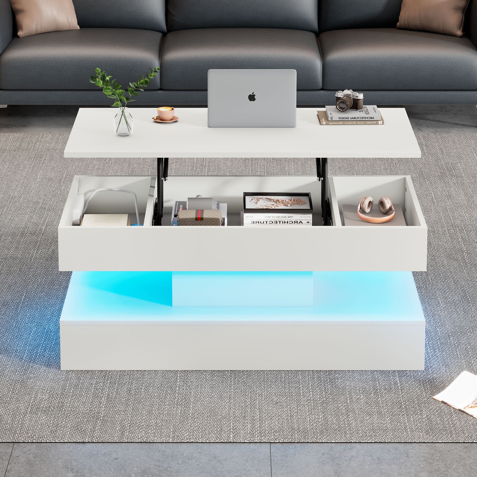 Logidon salontafel LED-verlichting en opbergruimte wit 100x50 cm