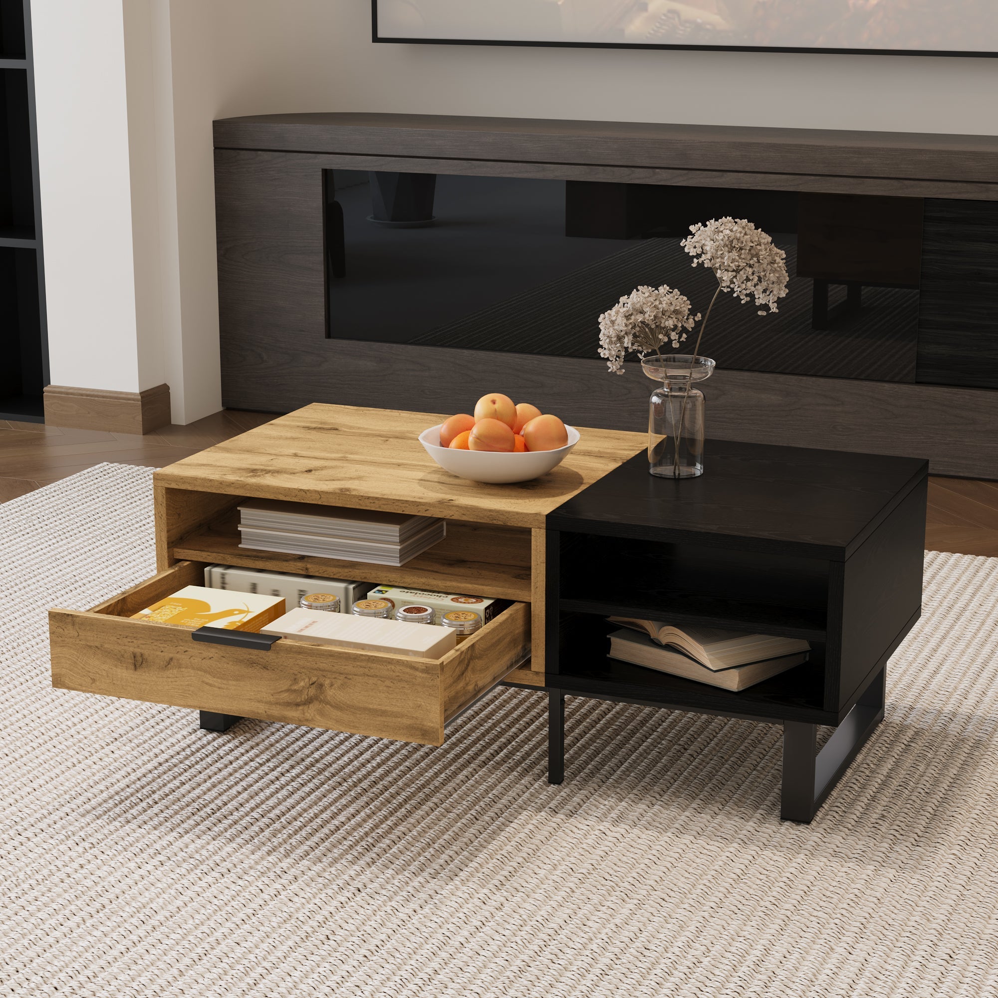 Logidon Salontafel Colour Block Zwart Hout met vakken en lades