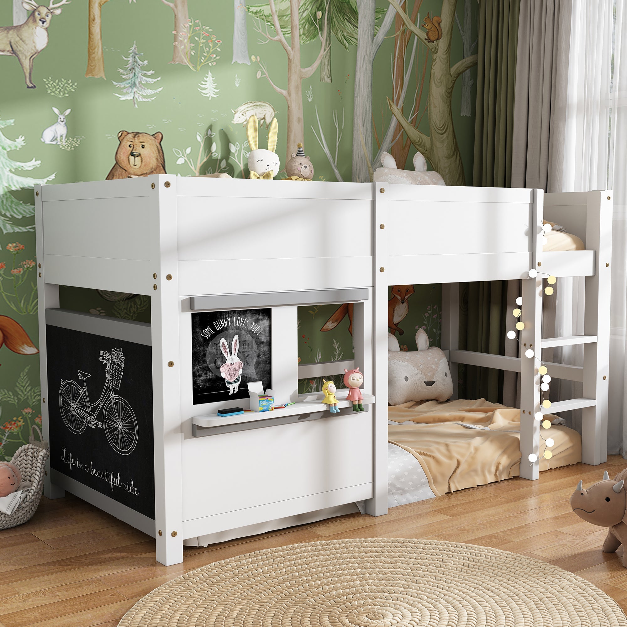 Logidon huisbed 90x200 wit graffiti-ready stapelbed met plank