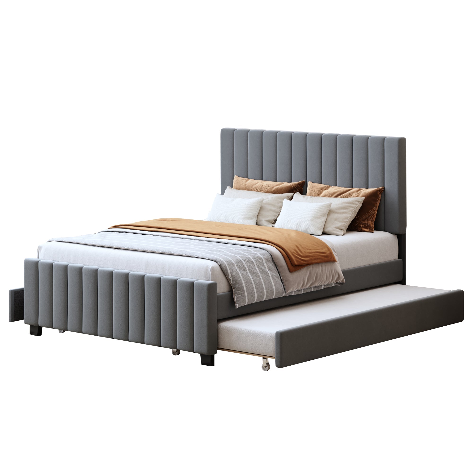 Logidon gestoffeerd bed 140x190 cm uitschuifbaar bed twee laden grijs fluweel