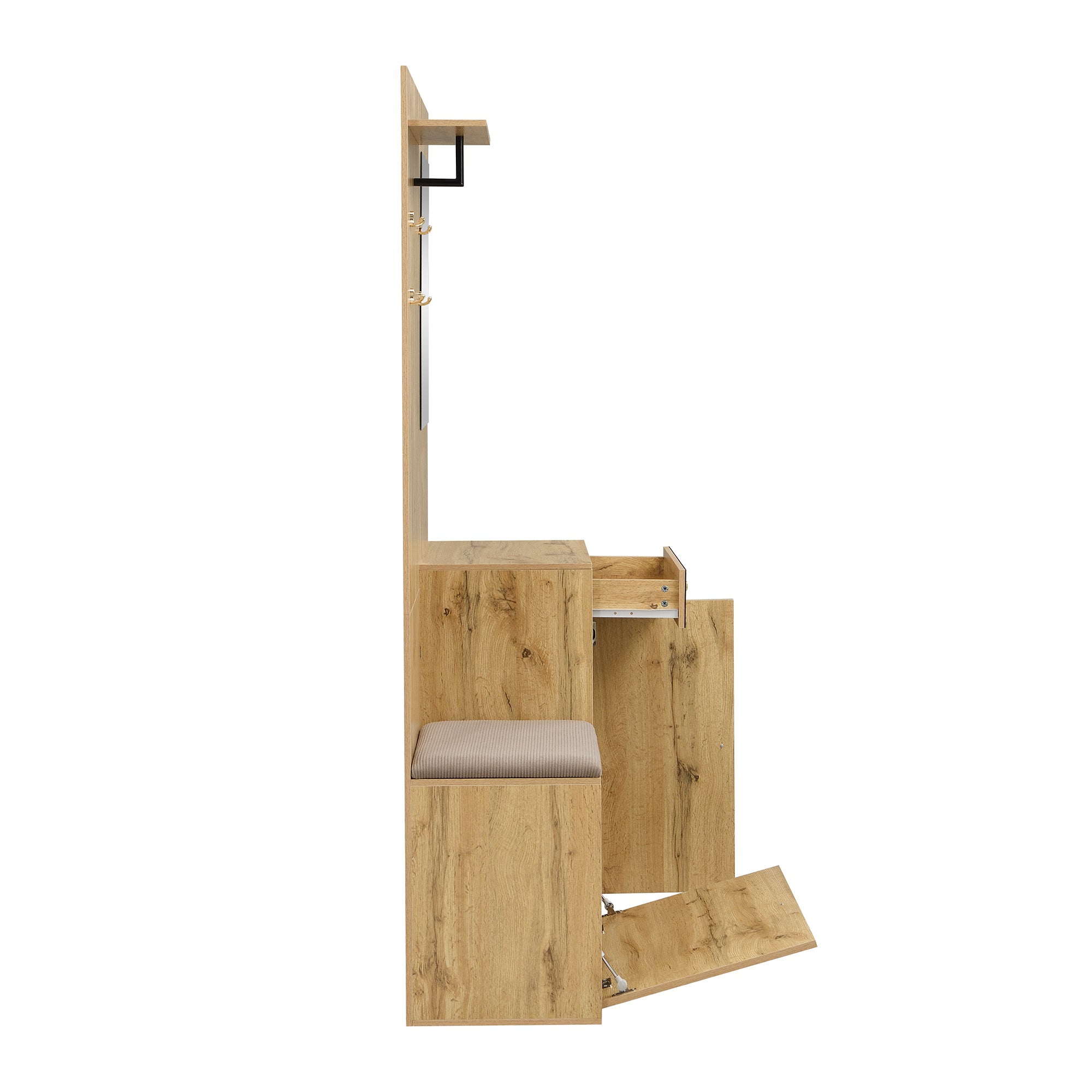 Logidon kledingkastset compacte kledingkast 110x185,5x37 cm natuurlijke MDF spiegel