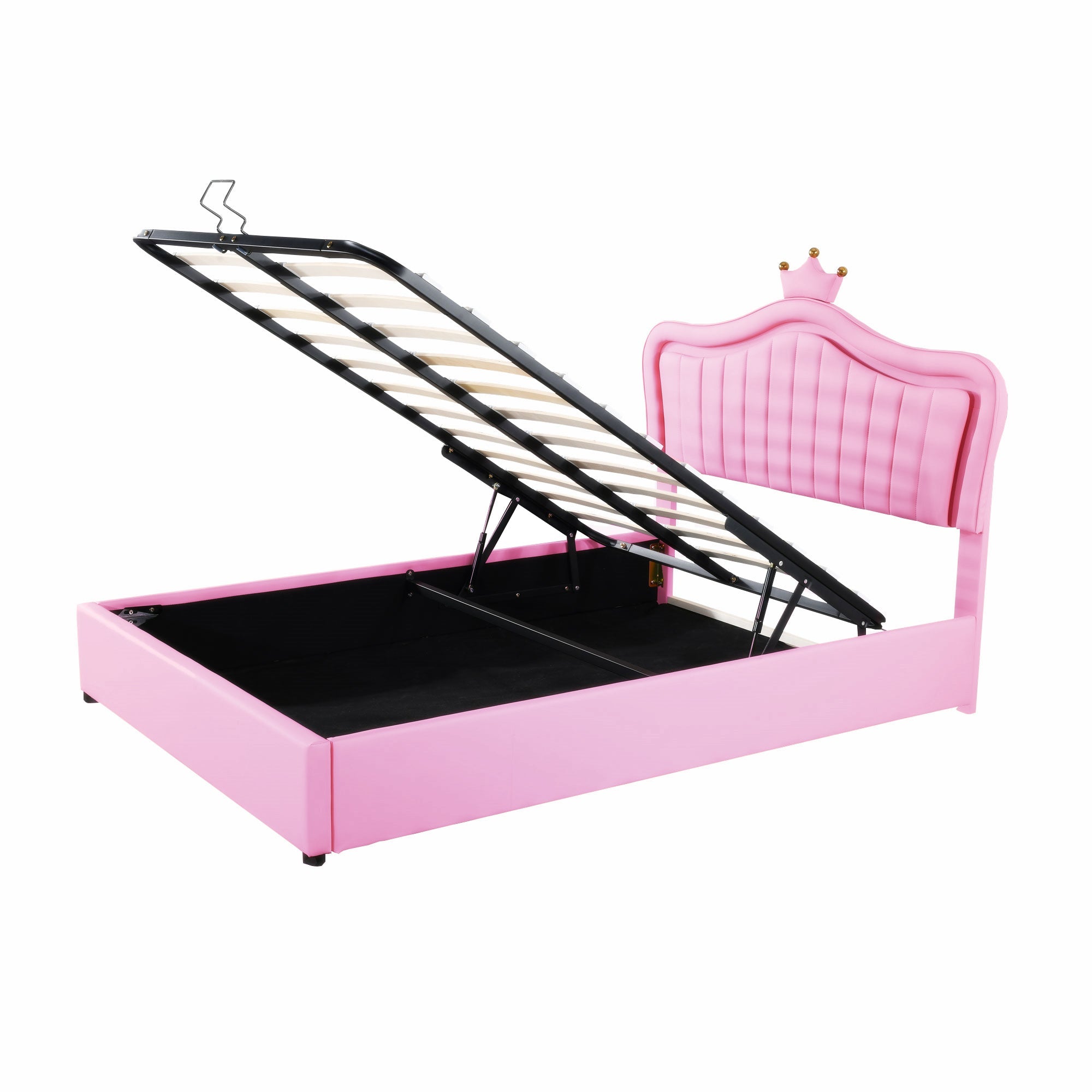 Logidon kinderbed 140x200 roze gestoffeerd bed met hydraulische opbergruimte