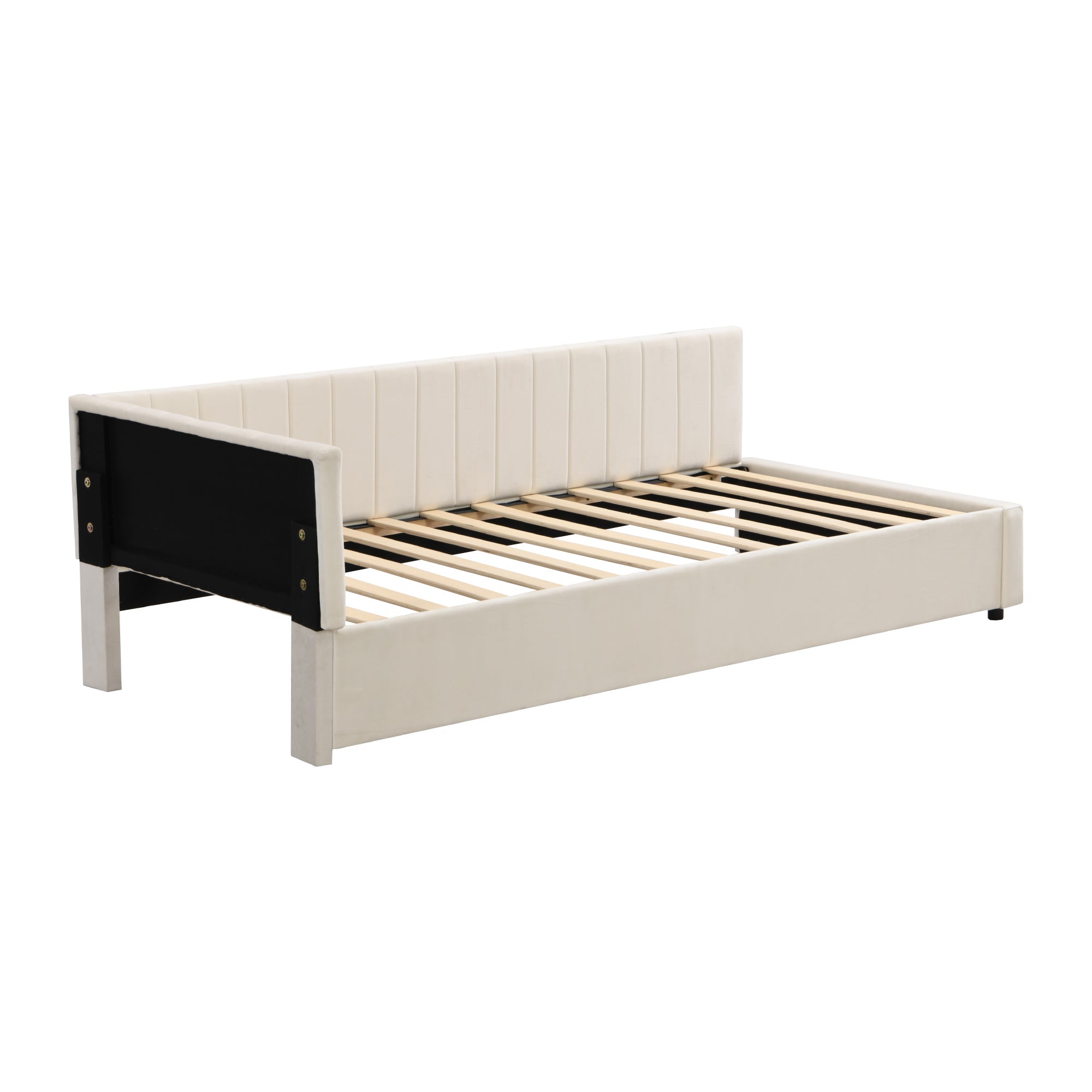 Logidon upholstered bed 90x200 multifunctional bed with slatted frame beige velvet