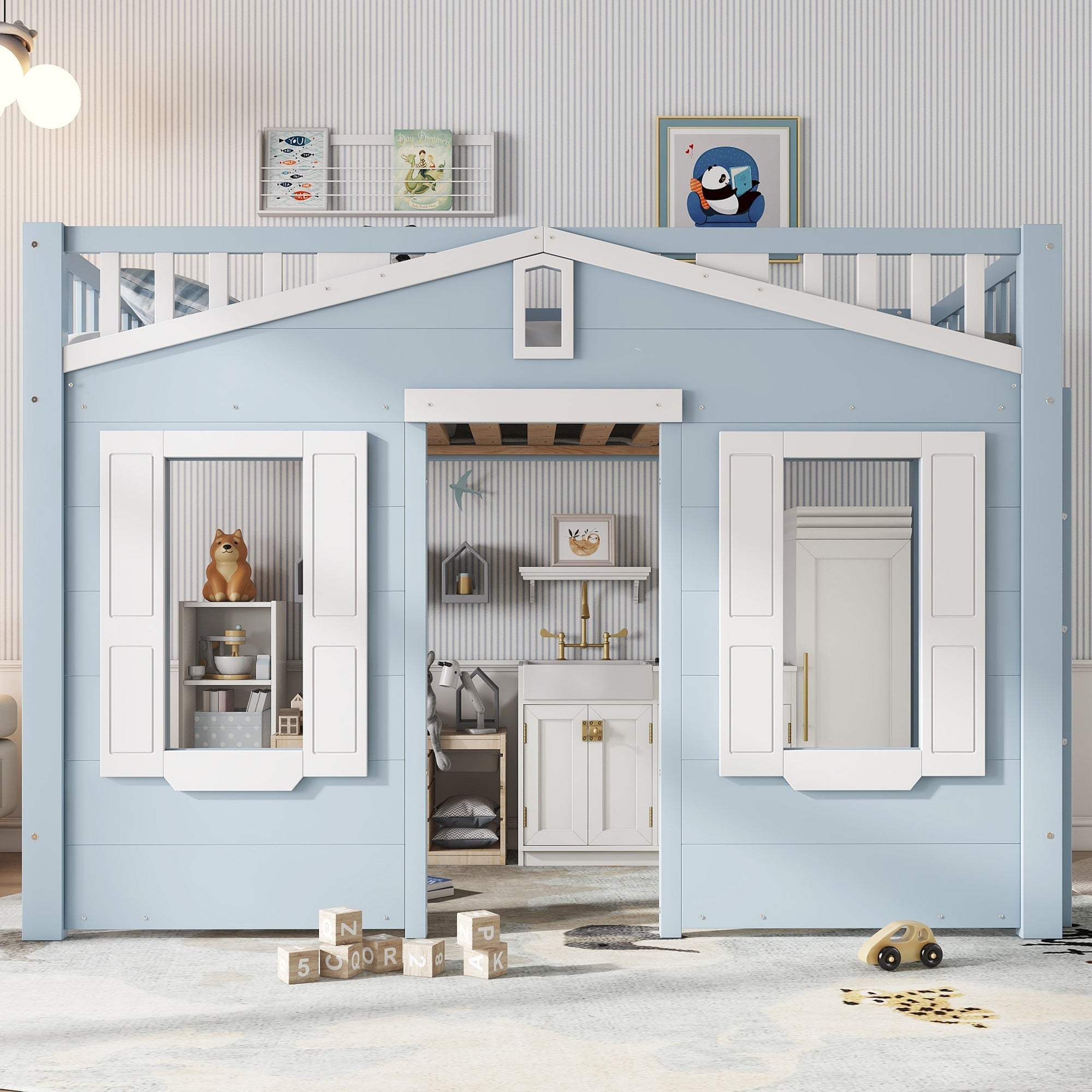Logidon hoogslaper blauw 90x200 kinderbed met ruimte onder het bed