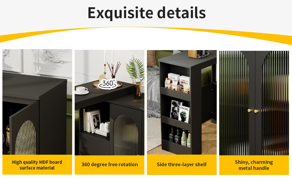 Logidon 360° Rotating Bar Table Black 120x40x97 cm Glass Doors
