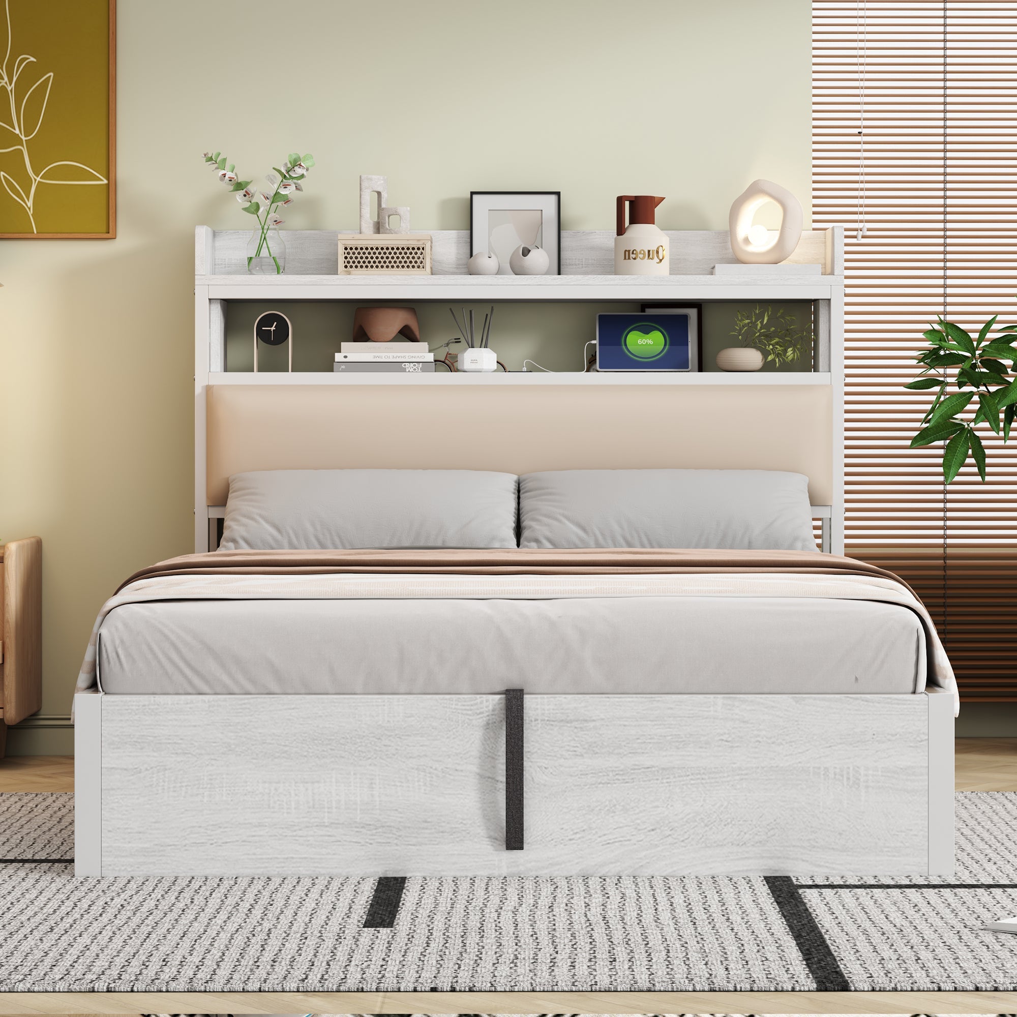 Logidon bedframe 140x200 cm met hydraulische opbergruimte USB hoofdbord wit