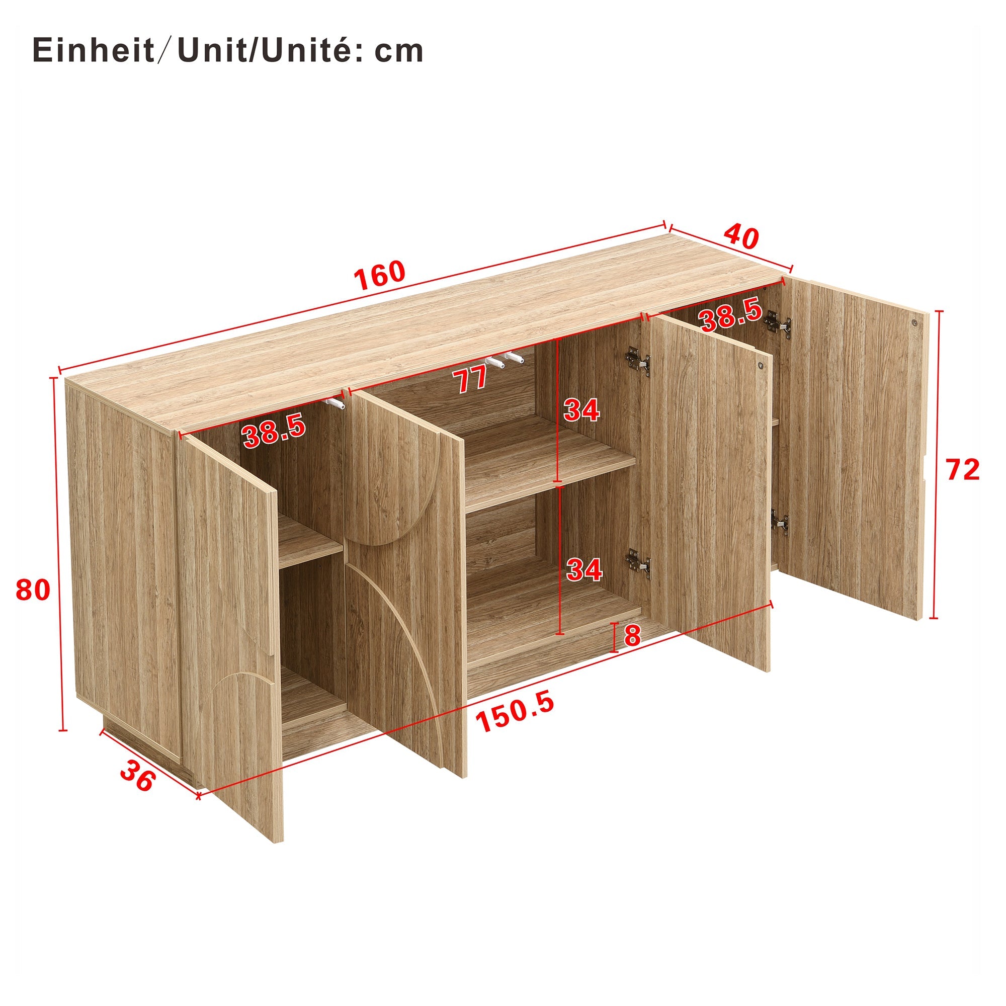 Logidon Dressoir 160x40x80 cm naturel hout met deuren en soft close