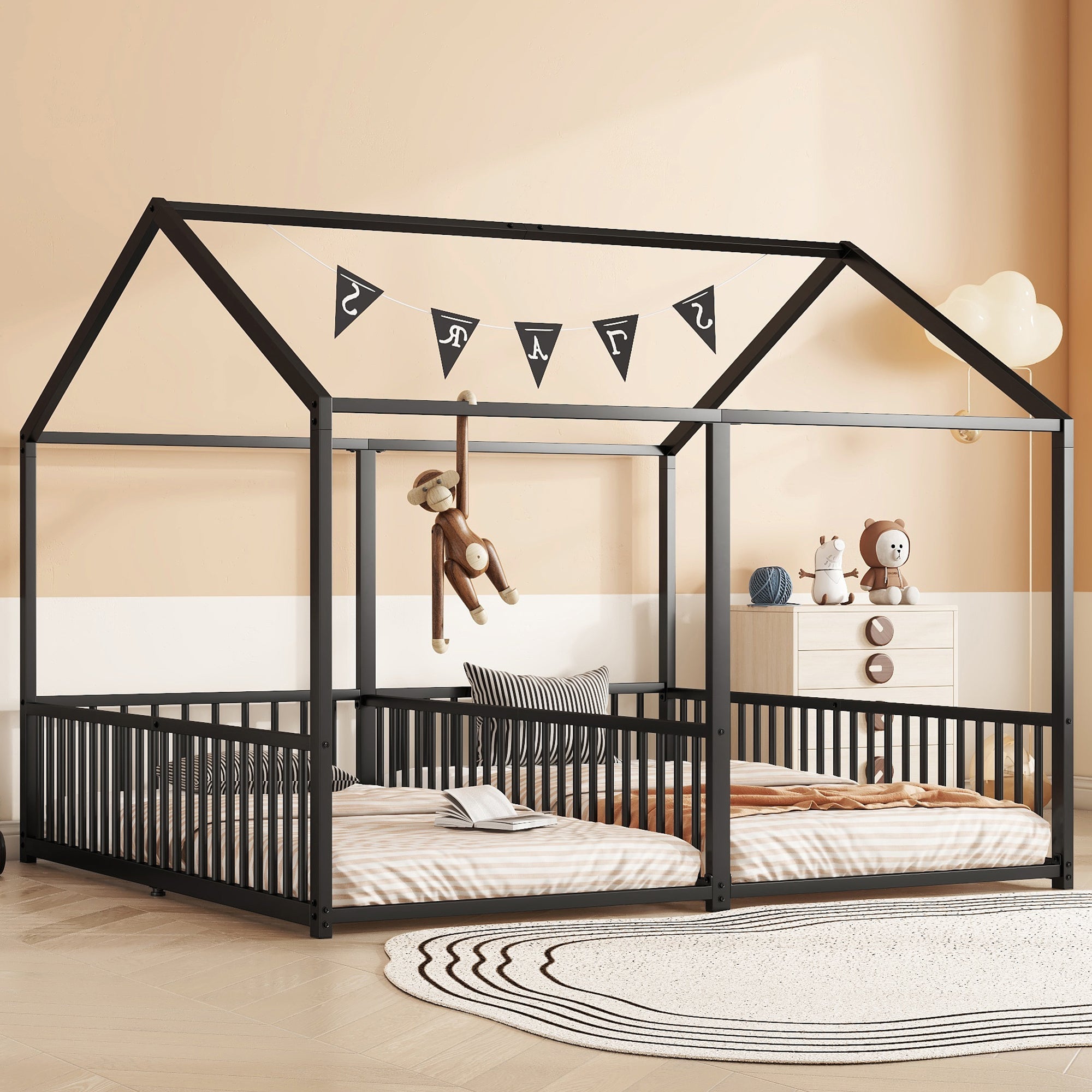 Logidon Metalen Bed Kinderbed 90x200 cm Zwart met Reling