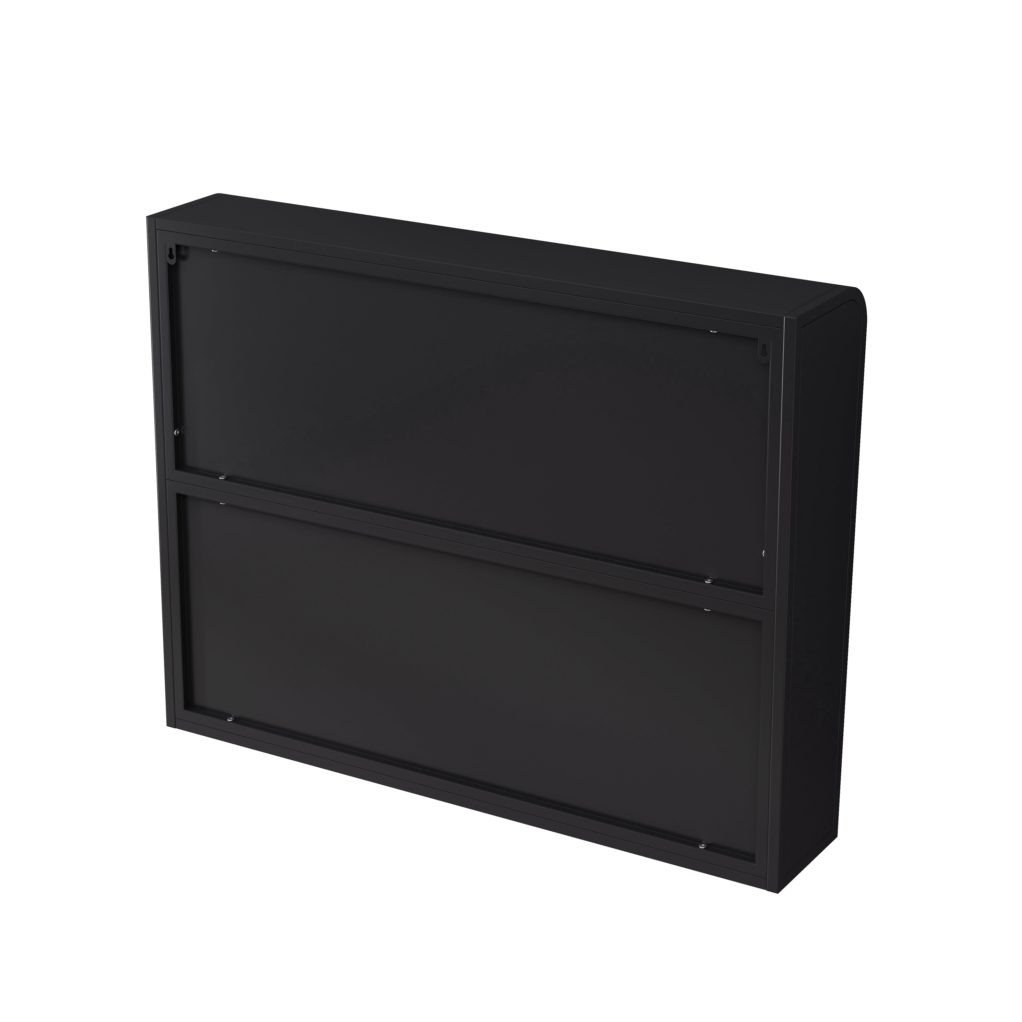 Logidon Driedeurs Glazen Wandvitrinekast Zwart Gebogen Deuren 90 cm