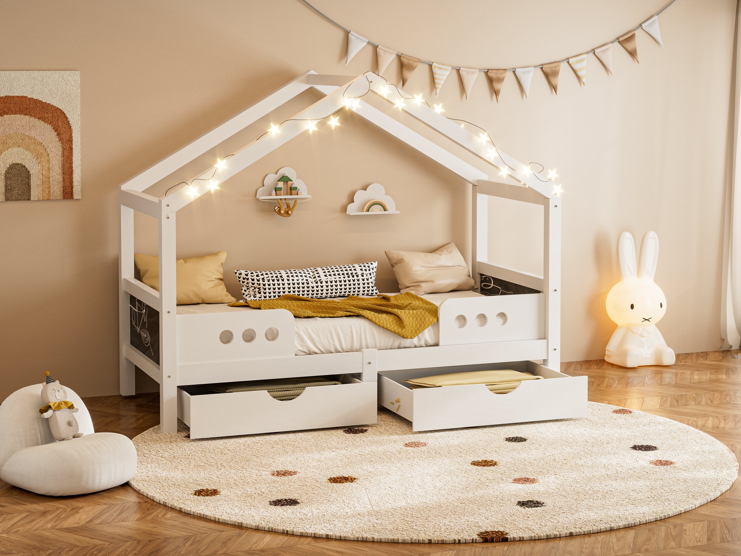 Logidon Kinderbed Met Dak Design Wit 90x200 cm Met Twee Lades