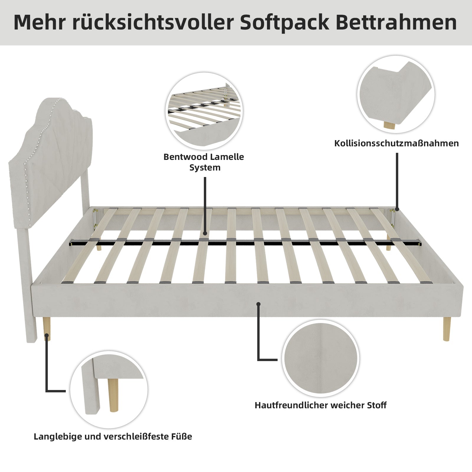 Logidon bedstee 160x200 beige met elegant hoofdbord