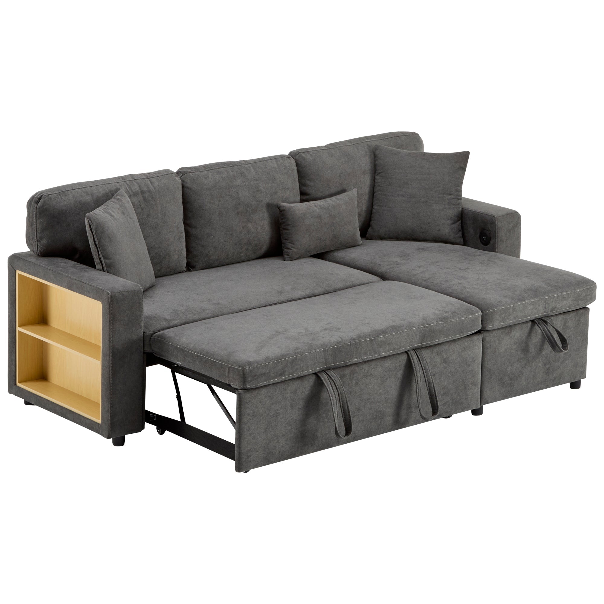 Logidon Hoekbank Grijs Uitschuifbed Met Bedkastplank 214x131