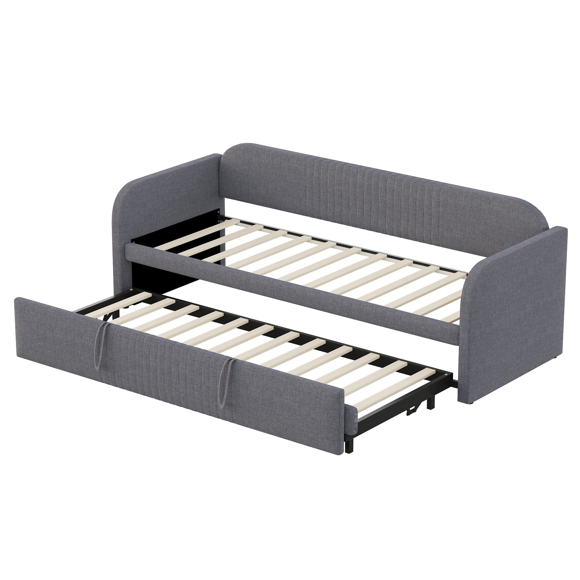 Logidon uitschuifbare gestoffeerde slaapbank 90x190 grijze lattenbodem